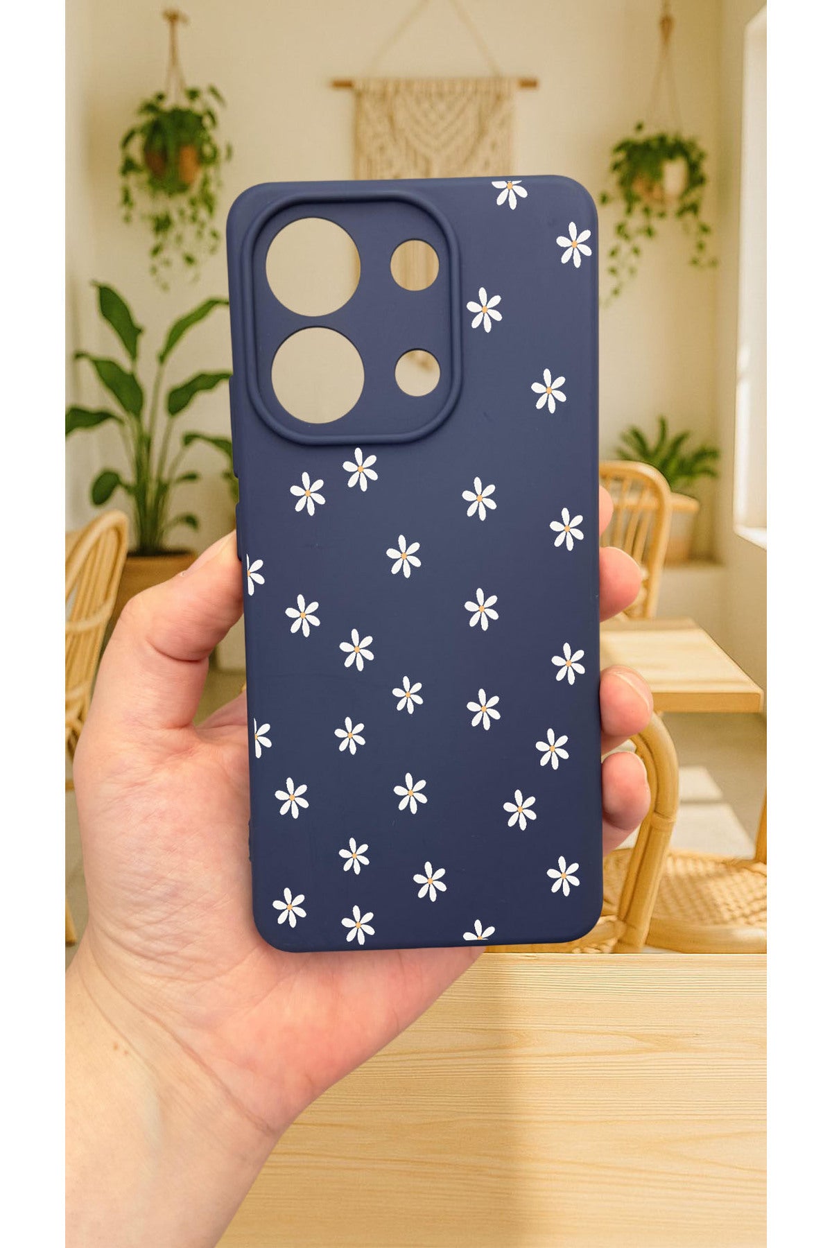 Redmi Note 13 4G MİNİ PAPATYA DESENLİ Uyumlu Silikon Darbe Emici Klasik Korumalı Rubber Kılıf