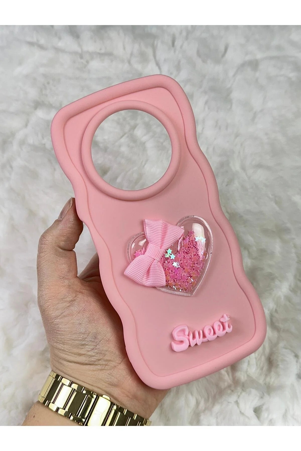 Xİaomi Redmi A3 Renkli Kalp Kurdele Detaylı Simli Dalgalı Sweety Kılıf