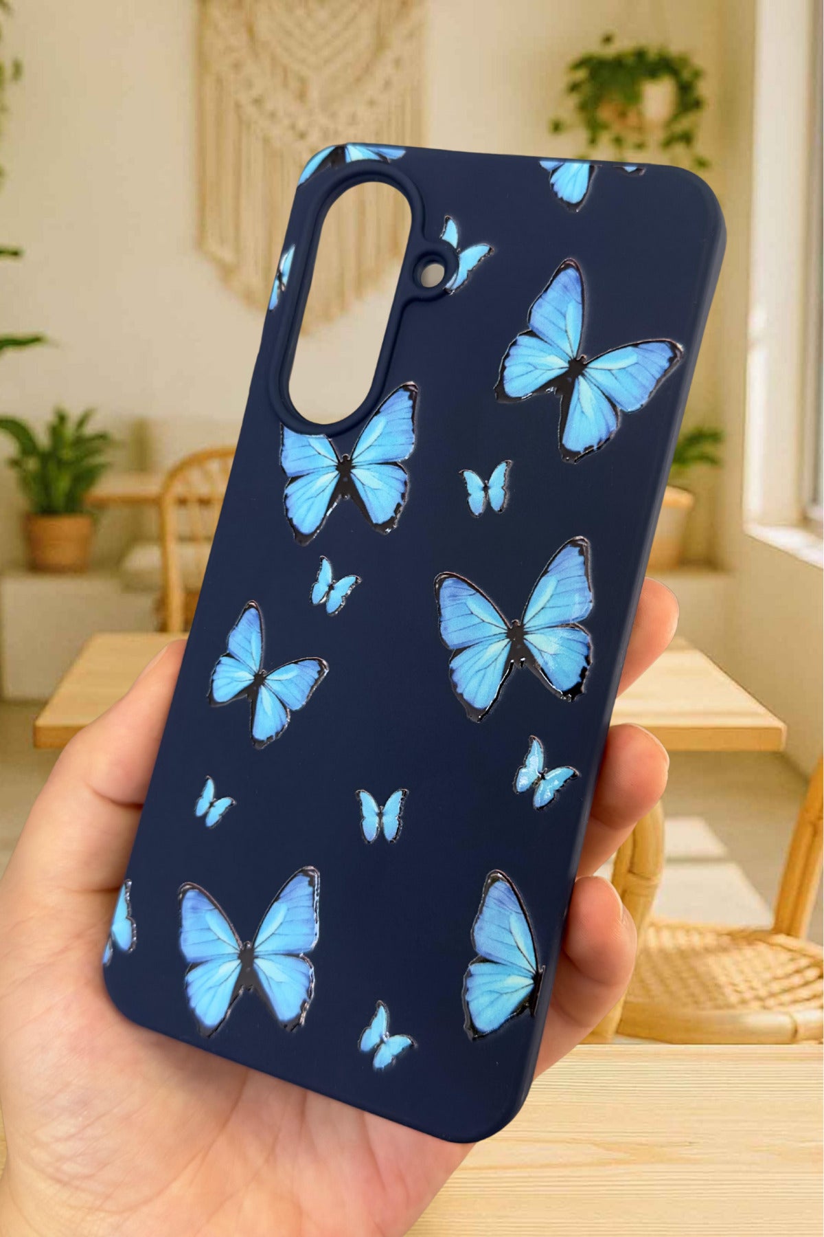 Samsung Galaxy A26 Uyumlu Mavi Kelebek Desenli Silikon Darbe Emici Klasik Korumalı Rubber Kılıf