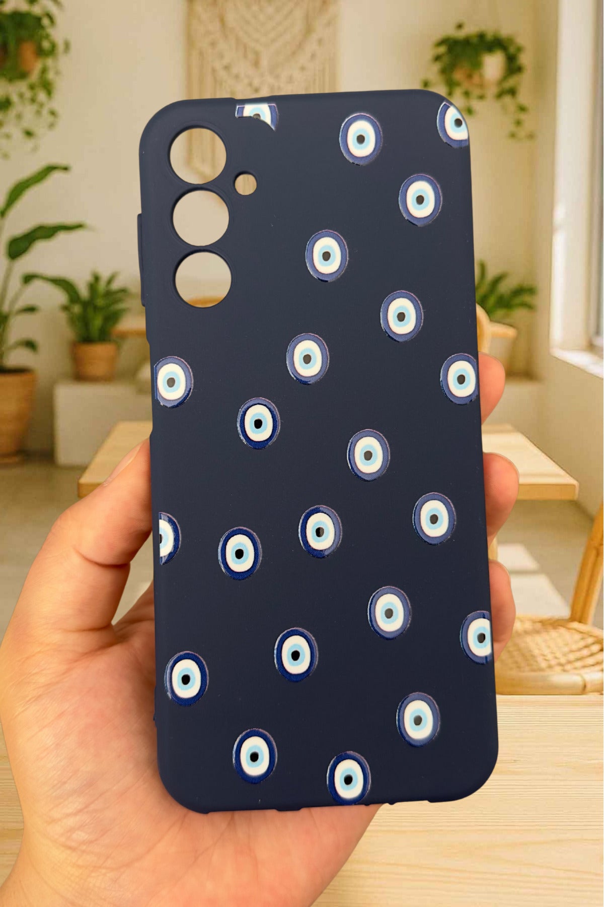 Samsung Galaxy A14 Uyumlu Nazar Boncuk Desenli Silikon Darbe Emici Klasik Korumalı Rubber Kılıf