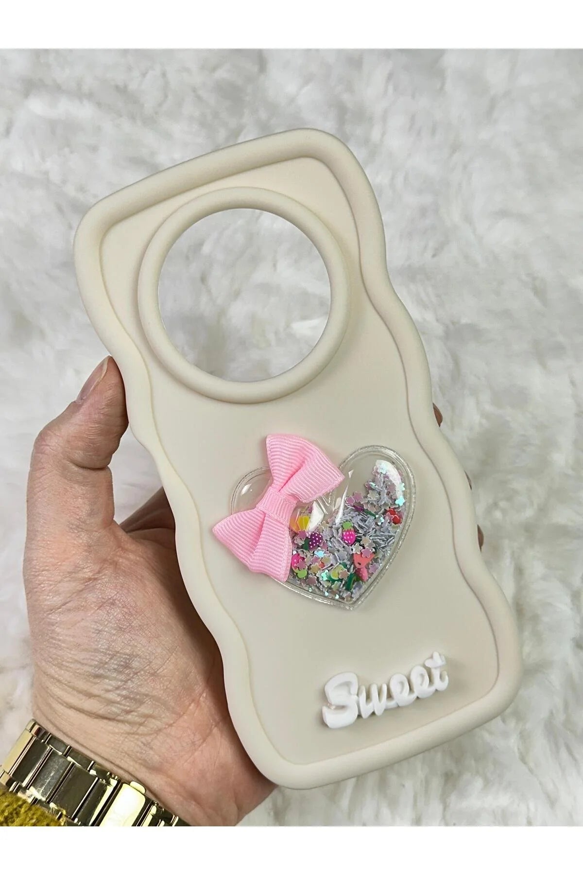 Xİaomi Redmi A3 Renkli Kalp Kurdele Detaylı Simli Dalgalı Sweety Kılıf