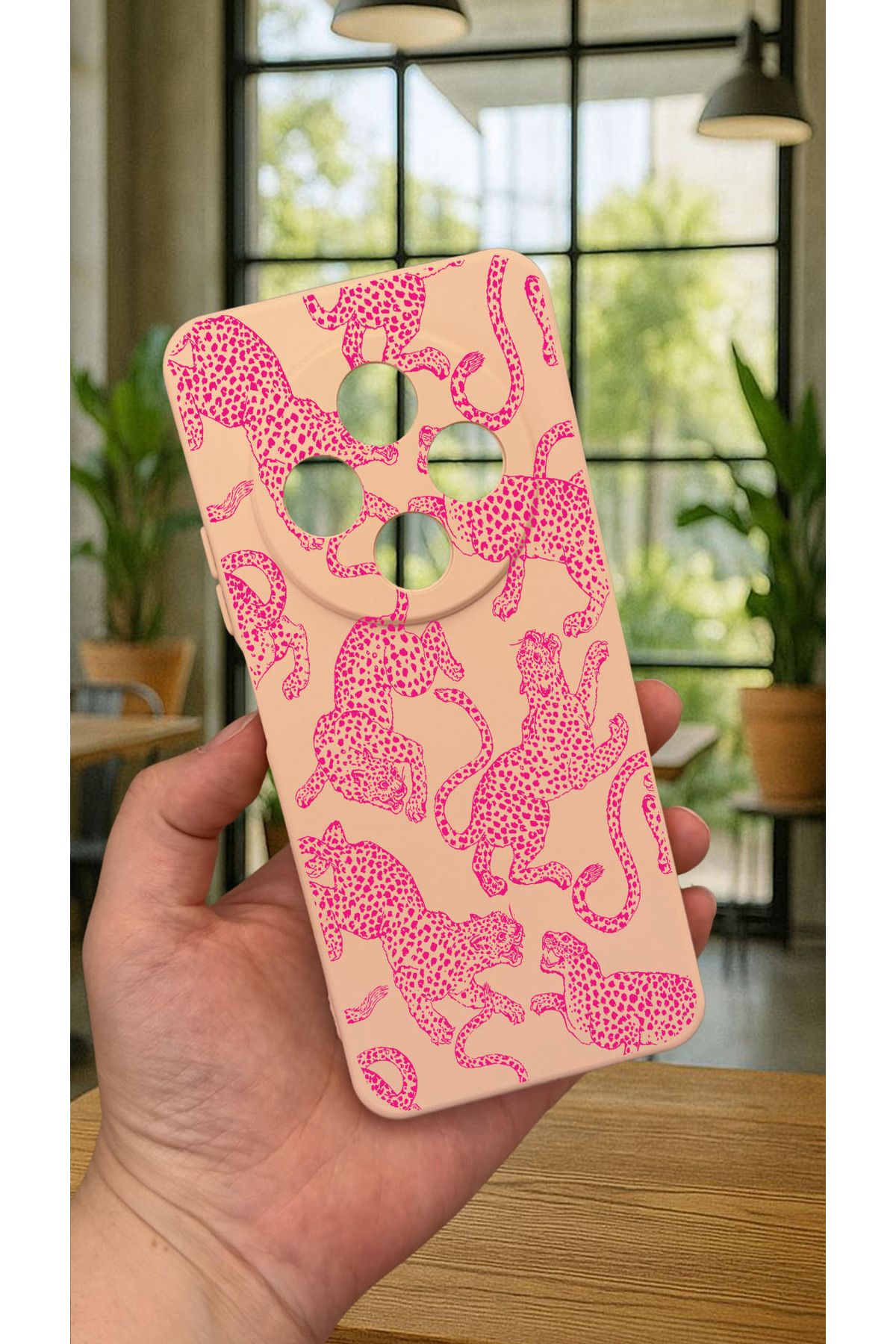 Redmi 14C -PEMBE LEOPAR DESENLİ Silikon Darbe Emici Klasik Korumalı Rubber Kılıf