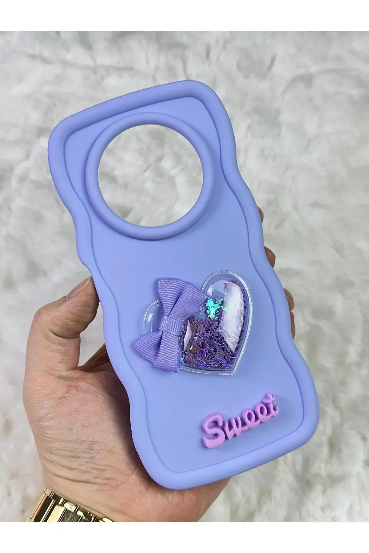 Xİaomi Redmi A3 Renkli Kalp Kurdele Detaylı Simli Dalgalı Sweety Kılıf