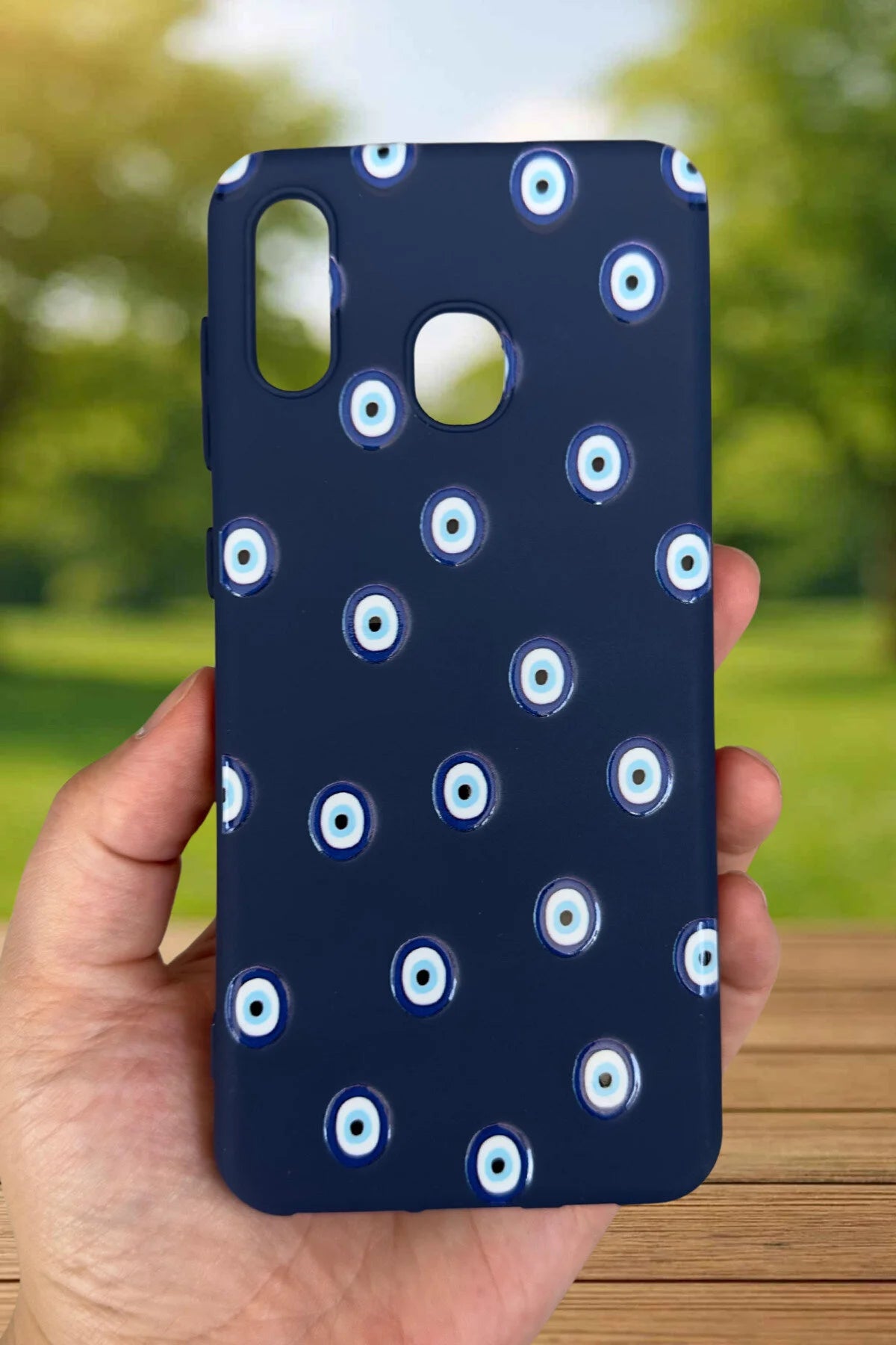 Samsung Galaxy A20 Uyumlu Nazar Boncuk Desenli Silikon Darbe Emici Klasik Korumalı Rubber Kılıf