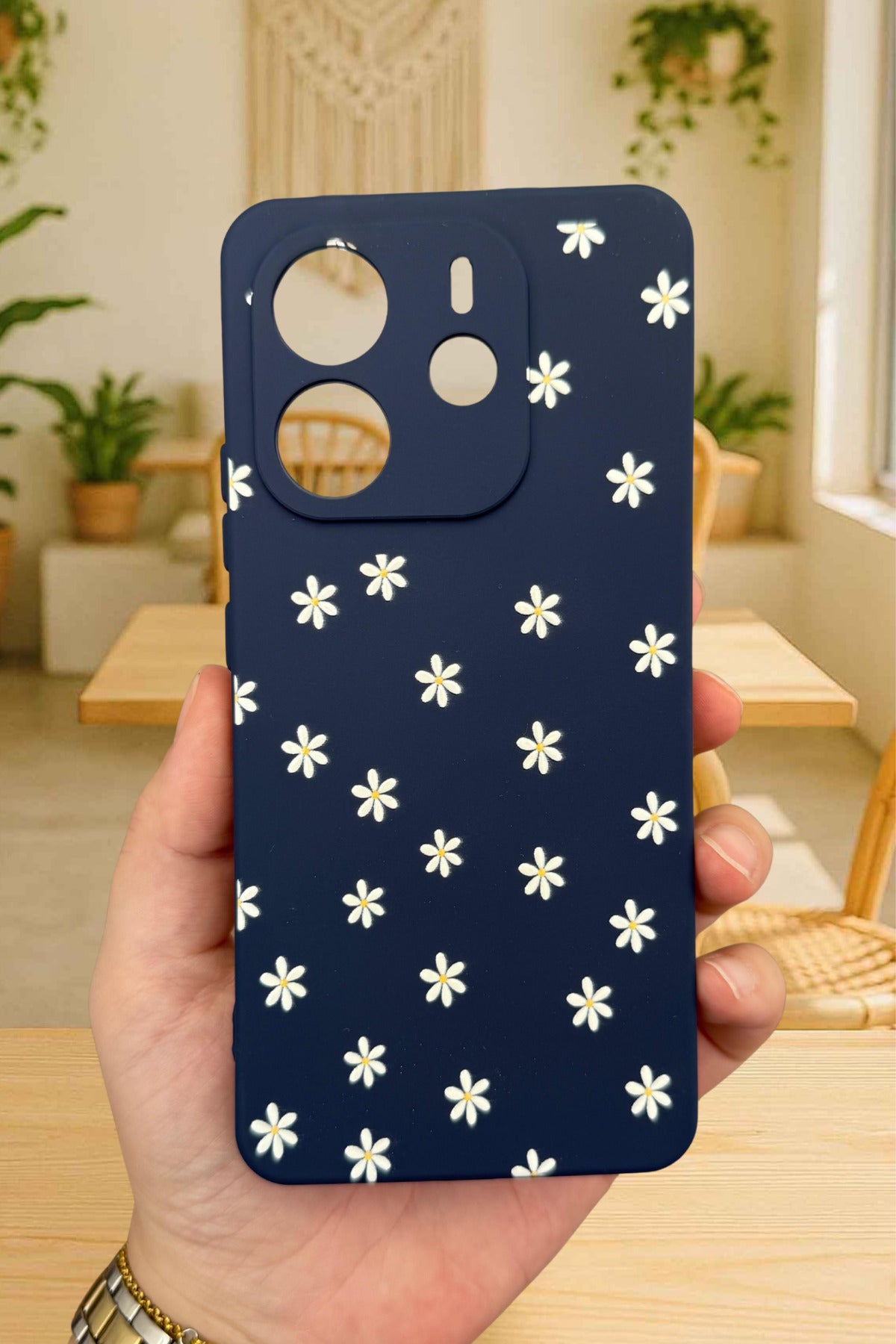Xiaomi Redmi Note 14 - MİNİ PAPATYA DESENLİ Silikon Darbe Emici Klasik Korumalı Rubber Kılıf