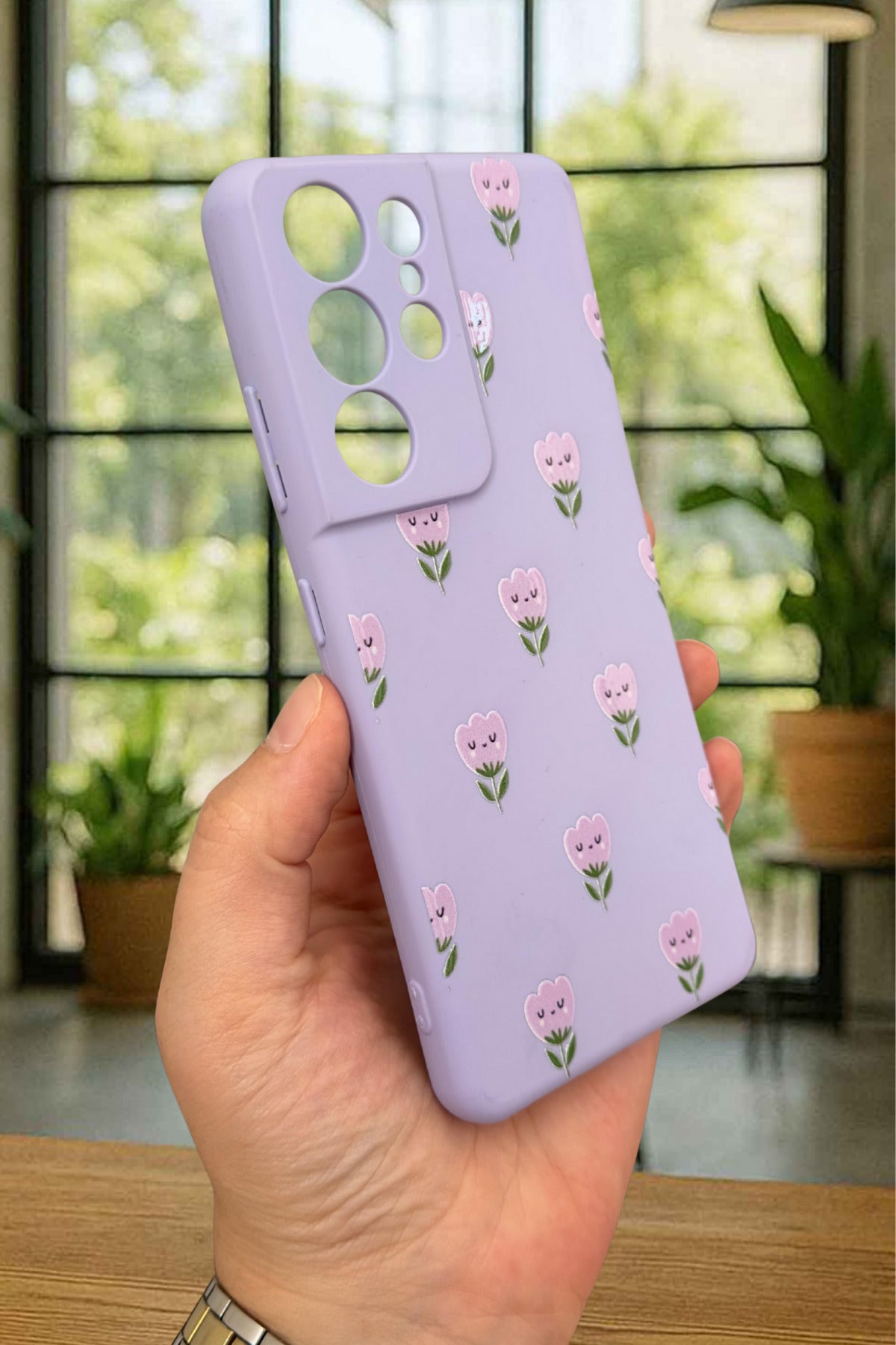 Samsung Galaxy S21 Ultra-Mini Lale Desenli Silikon Darbe Emici Klasik Korumalı Rubber Kılıf