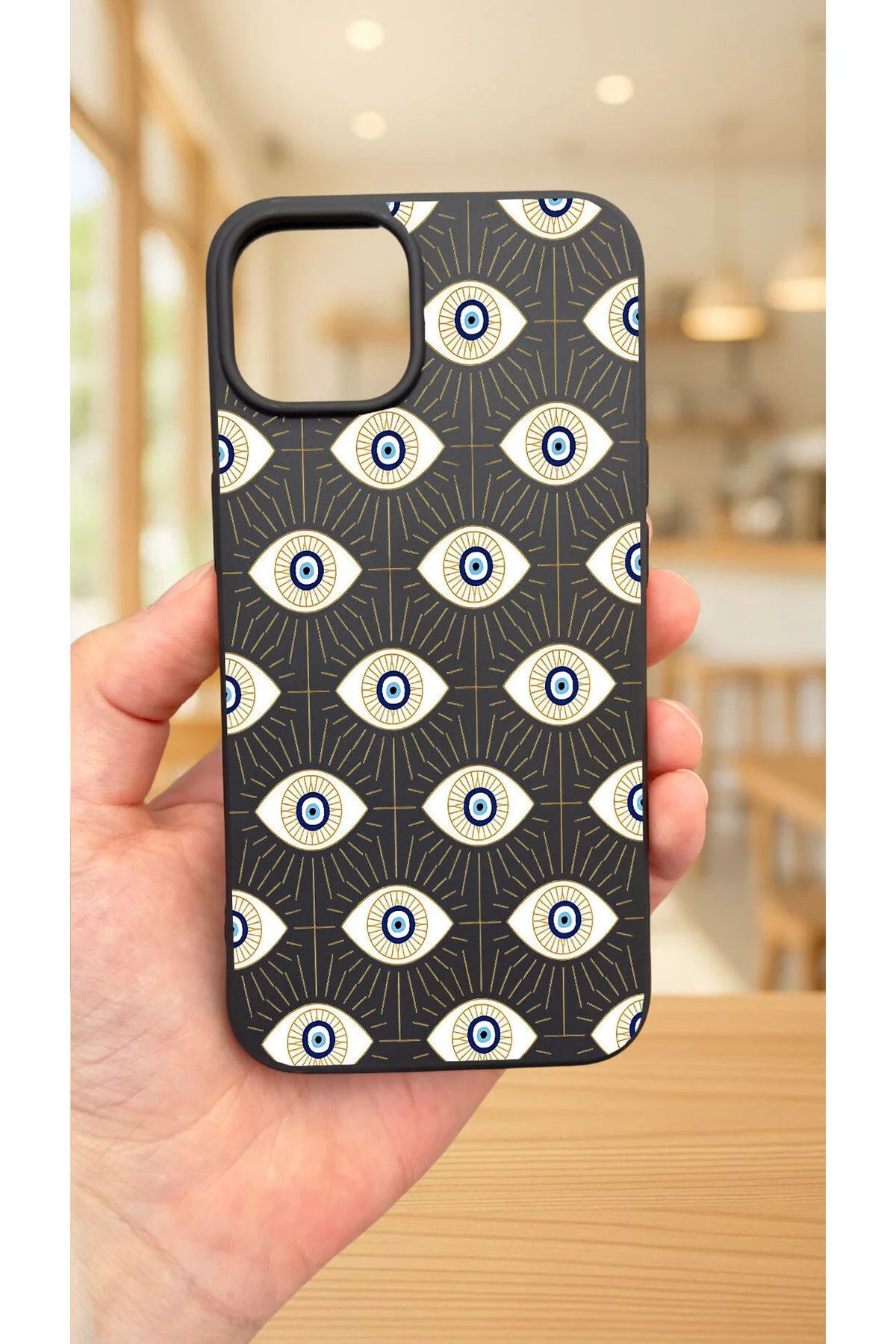 iPhone 12 ve 12 Pro Uyumlu EVIL EYE DESENLİ Silikon Darbe Emici Klasik Korumalı Rubber Kılıf