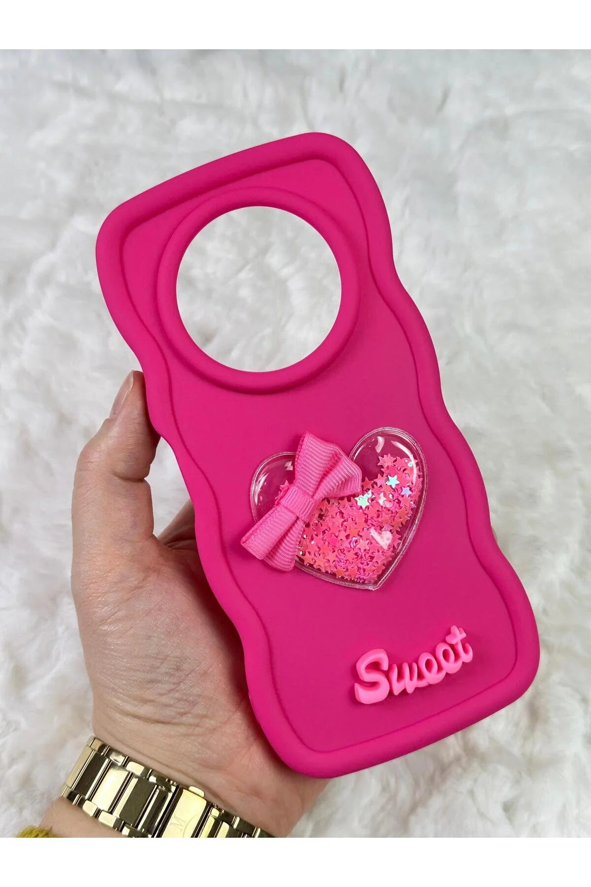 Xİaomi Redmi A3 Renkli Kalp Kurdele Detaylı Simli Dalgalı Sweety Kılıf