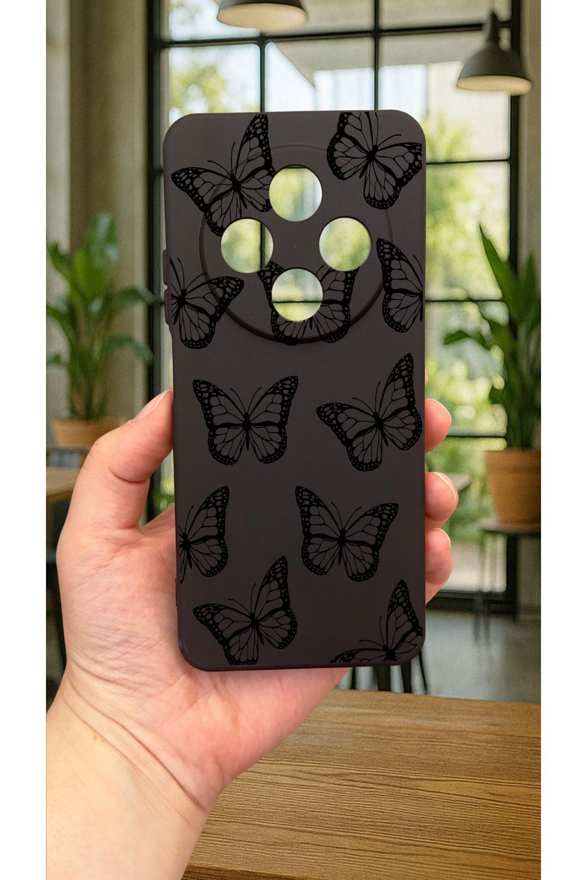 Redmi 14C -SİYAH KELEBEK DESENLİ Silikon Darbe Emici Klasik Korumalı Rubber Kılıf