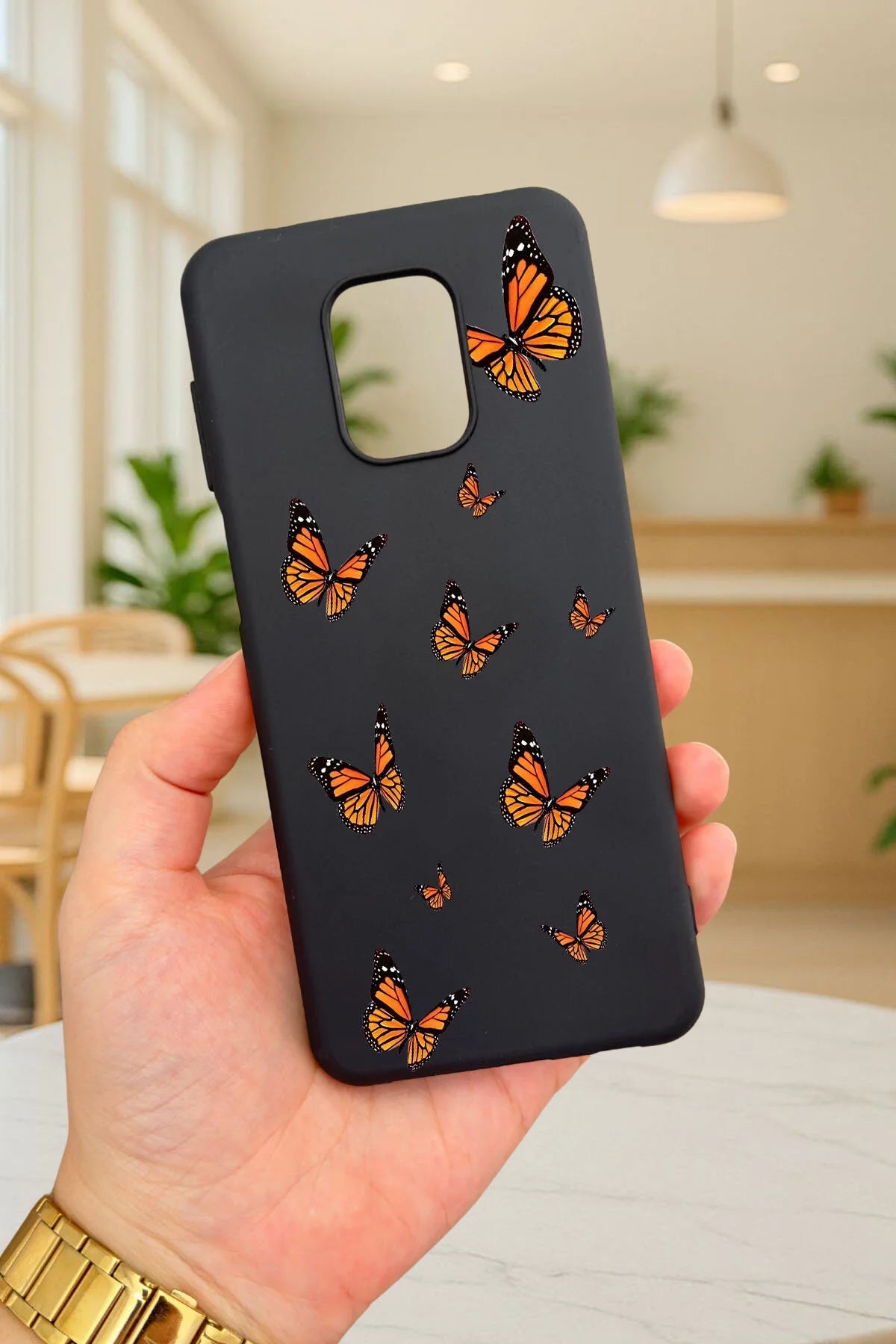 Xiaomi Redmi Note 9Pro/9S Uyumlu KELEBEK DESENLİ Silikon Darbe Emici Klasik Korumalı Rubber Kılıf