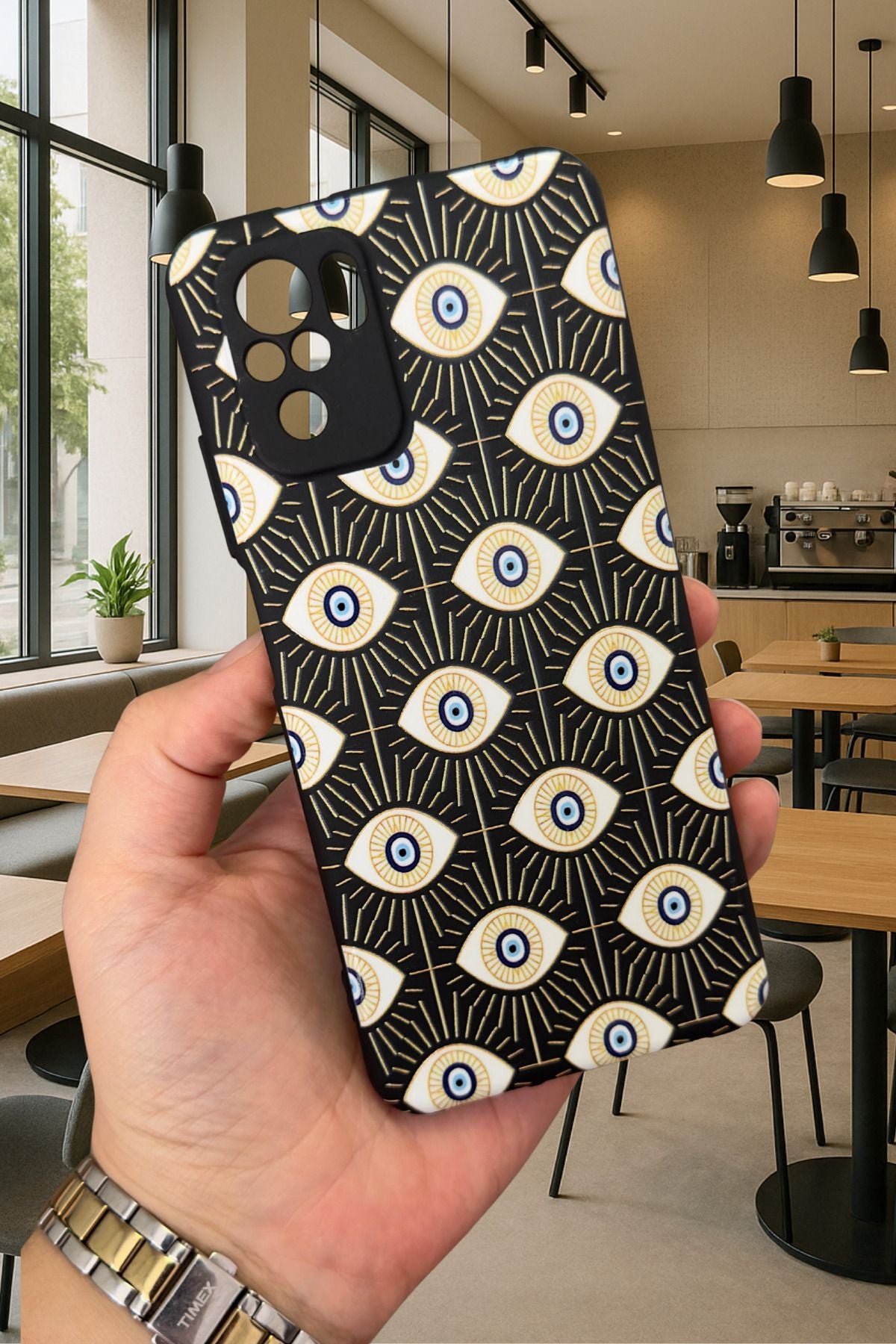 Xiaomi Redmi Note 10/10S Uyumlu EVIL EYE DESENLİ Silikon Darbe Emici Klasik Korumalı Rubber Kılıf