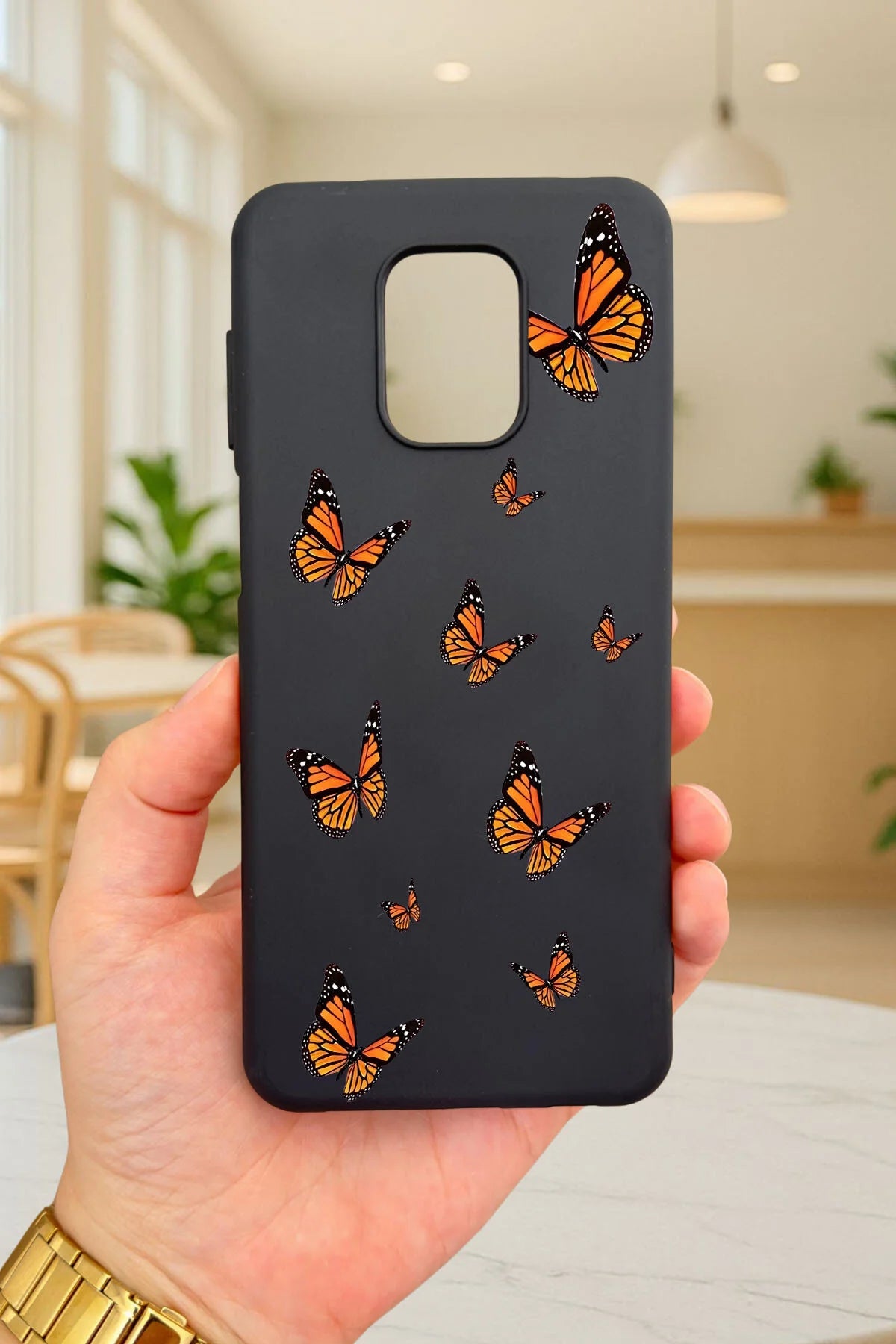Xiaomi Redmi Note 9Pro/9S Uyumlu KELEBEK DESENLİ Silikon Darbe Emici Klasik Korumalı Rubber Kılıf