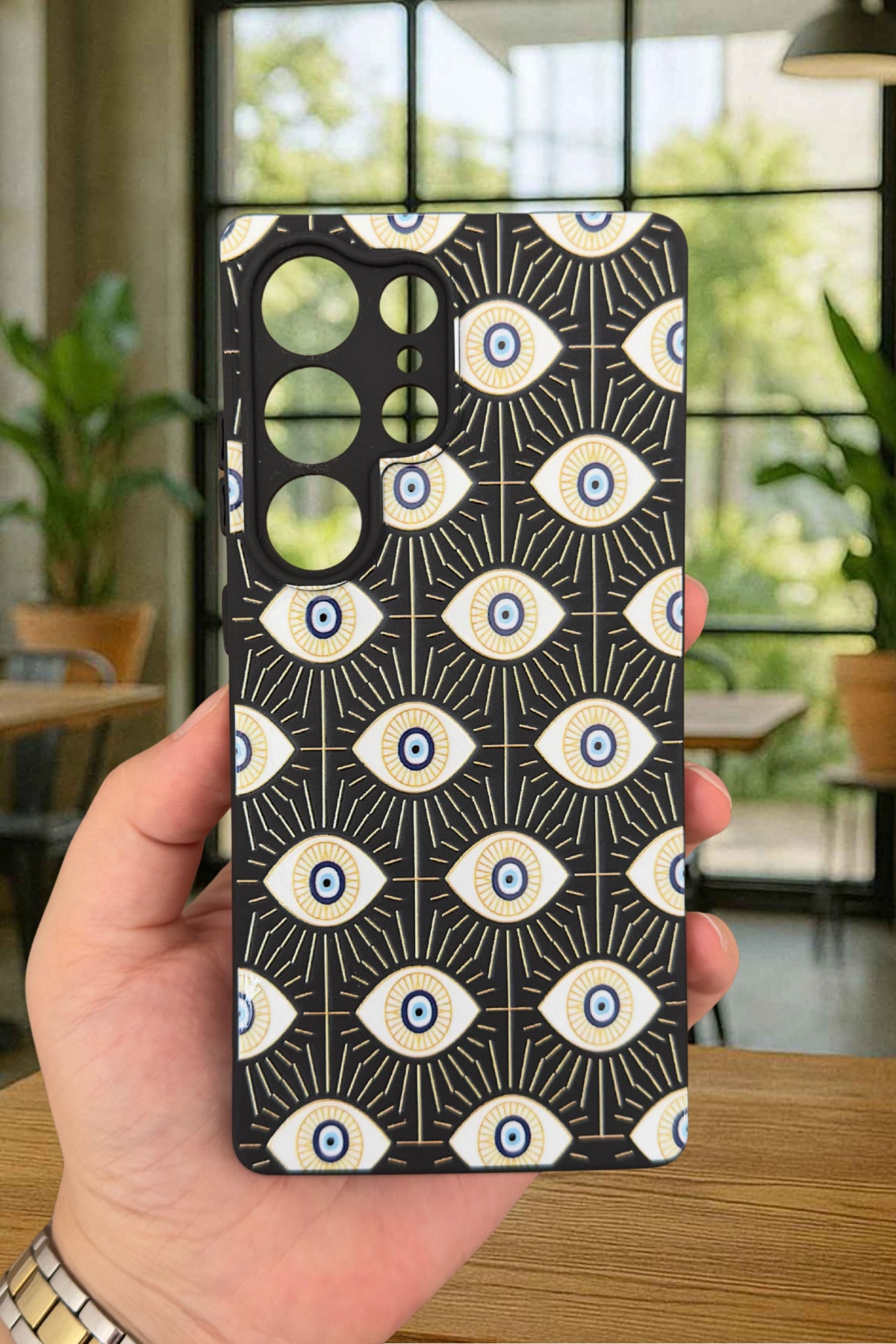 Samsung Galaxy S25 Ultra Uyumlu Evıl Eye Desenli Silikon Darbe Emici Klasik Korumalı Rubber Kılıf