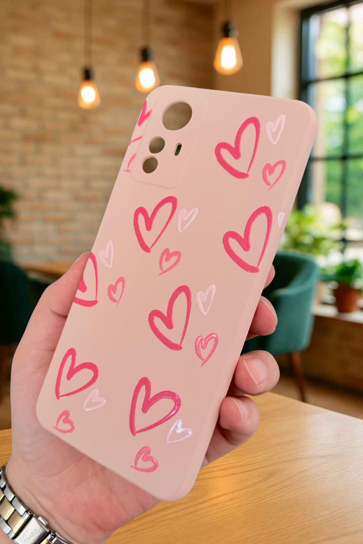 Xiaomi Redmi Note 12S-PEMBE KALP DESENLİ Silikon Darbe Emici Klasik Korumalı Rubber Kılıf