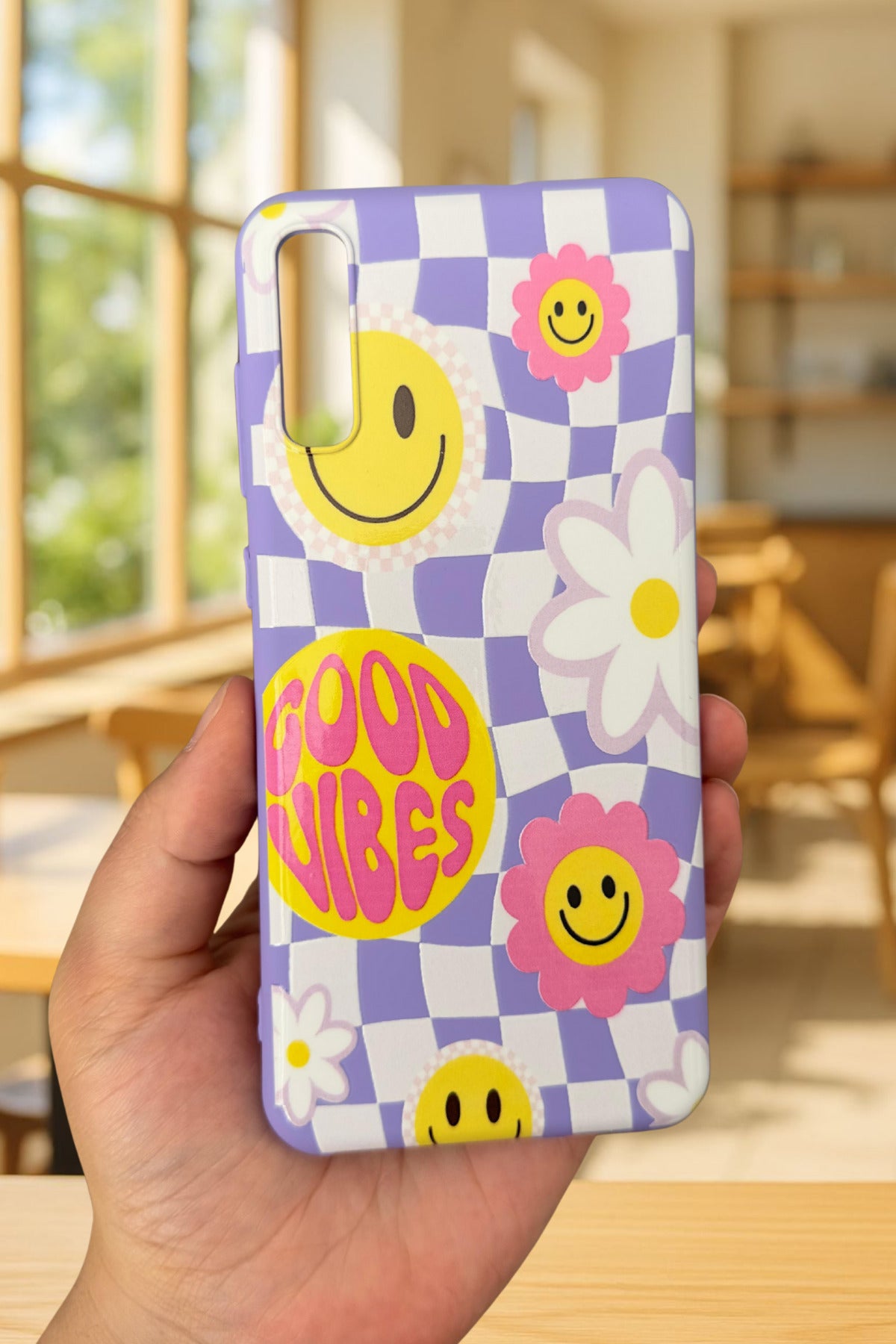 Samsung Galaxy A70 Uyumlu GOOD VİBES Silikon Darbe Emici Klasik Korumalı Rubber Kılıf