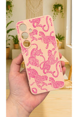 Samsung Galaxy S24FE -PEMBE LEOPAR DESENLİ Silikon Darbe Emici Klasik Korumalı Rubber Kılıf