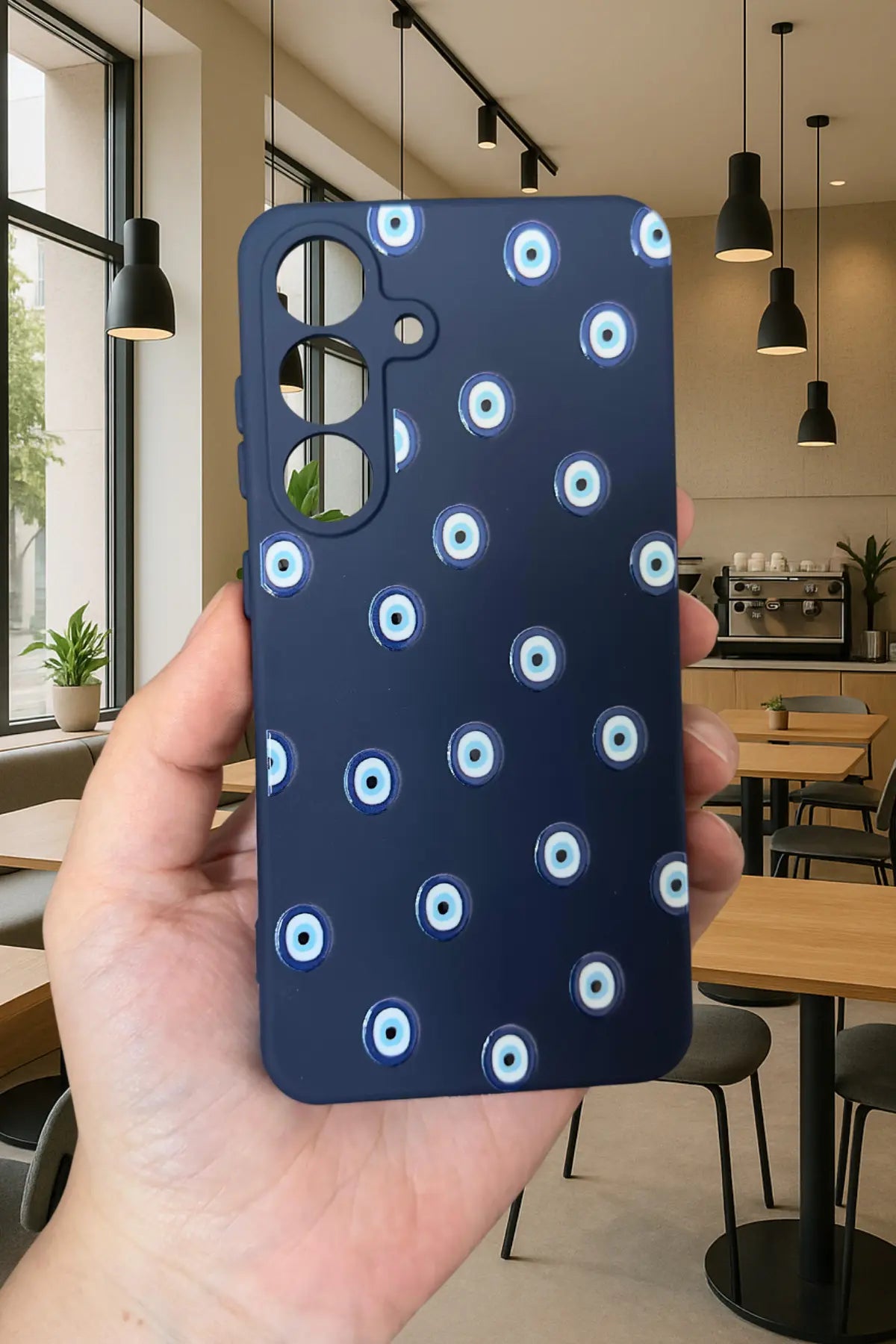 Samsung Galaxy M34 - NAZAR BONCUK DESENLİ Silikon Darbe Emici Klasik Korumalı Rubber Kılıf