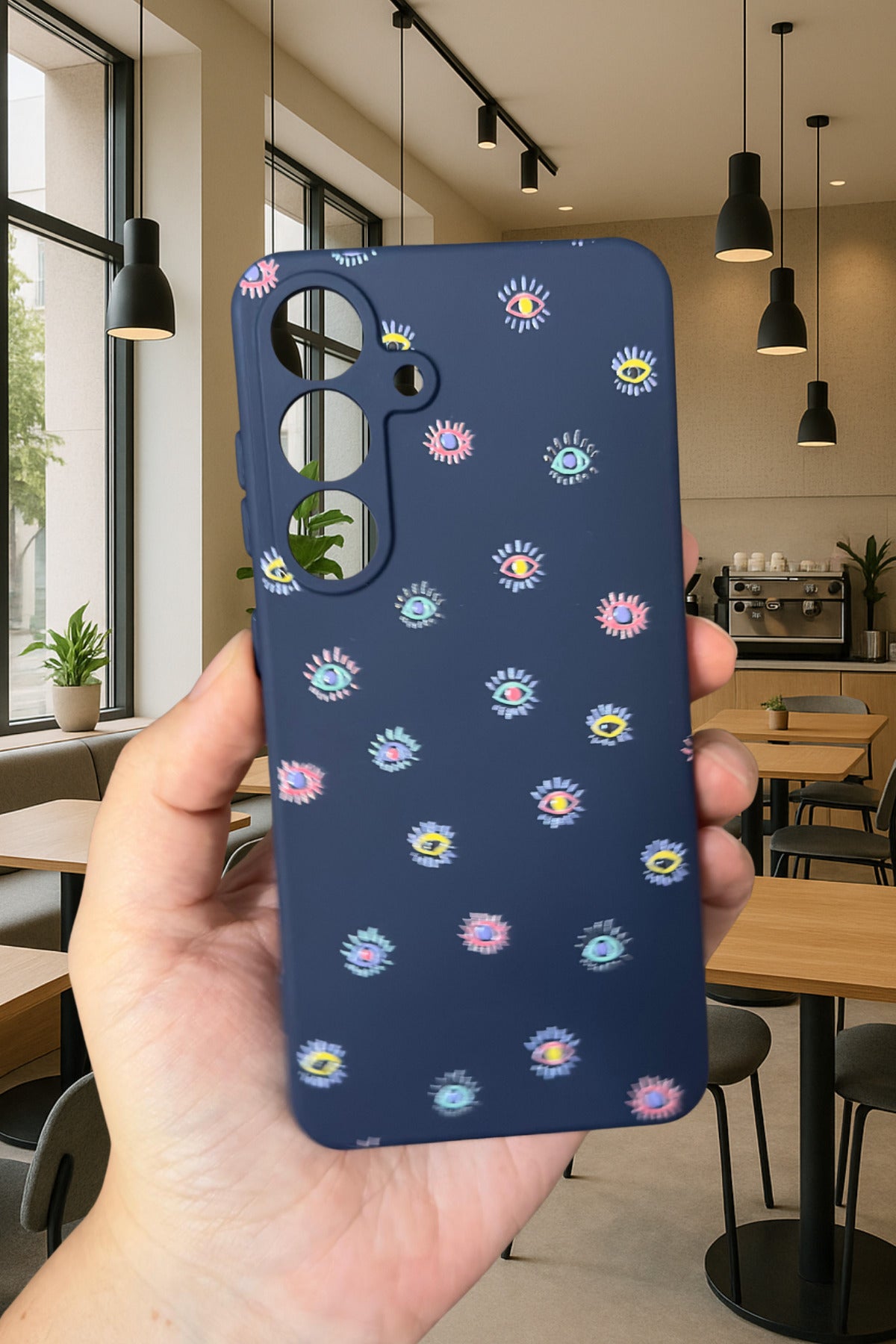 Samsung Galaxy S25 - MİNİ EVIL EYE DESENLİ Silikon Darbe Emici Klasik Korumalı Rubber Kılıf
