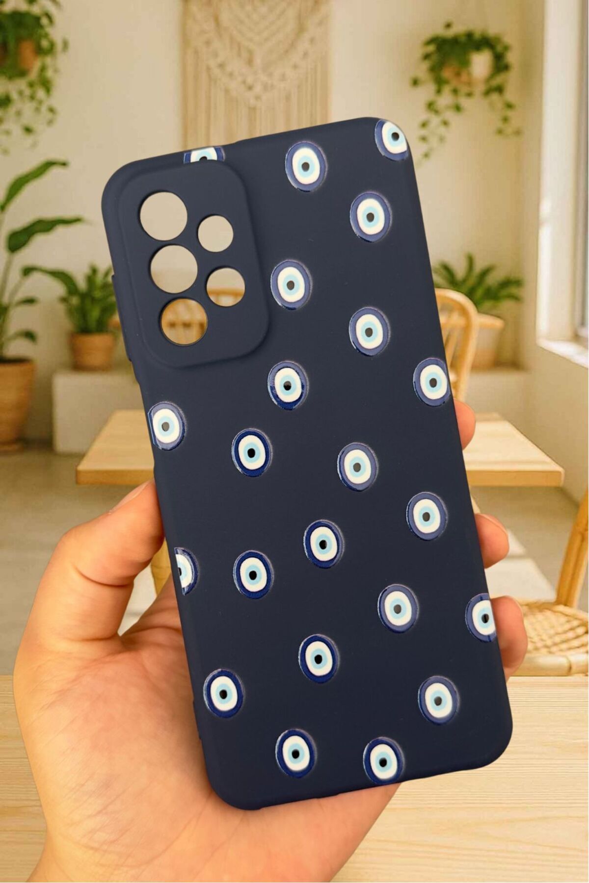 Samsung Galaxy A53 Uyumlu Nazar Boncuk Desenli Silikon Darbe Emici Klasik Korumalı Rubber Kılıf