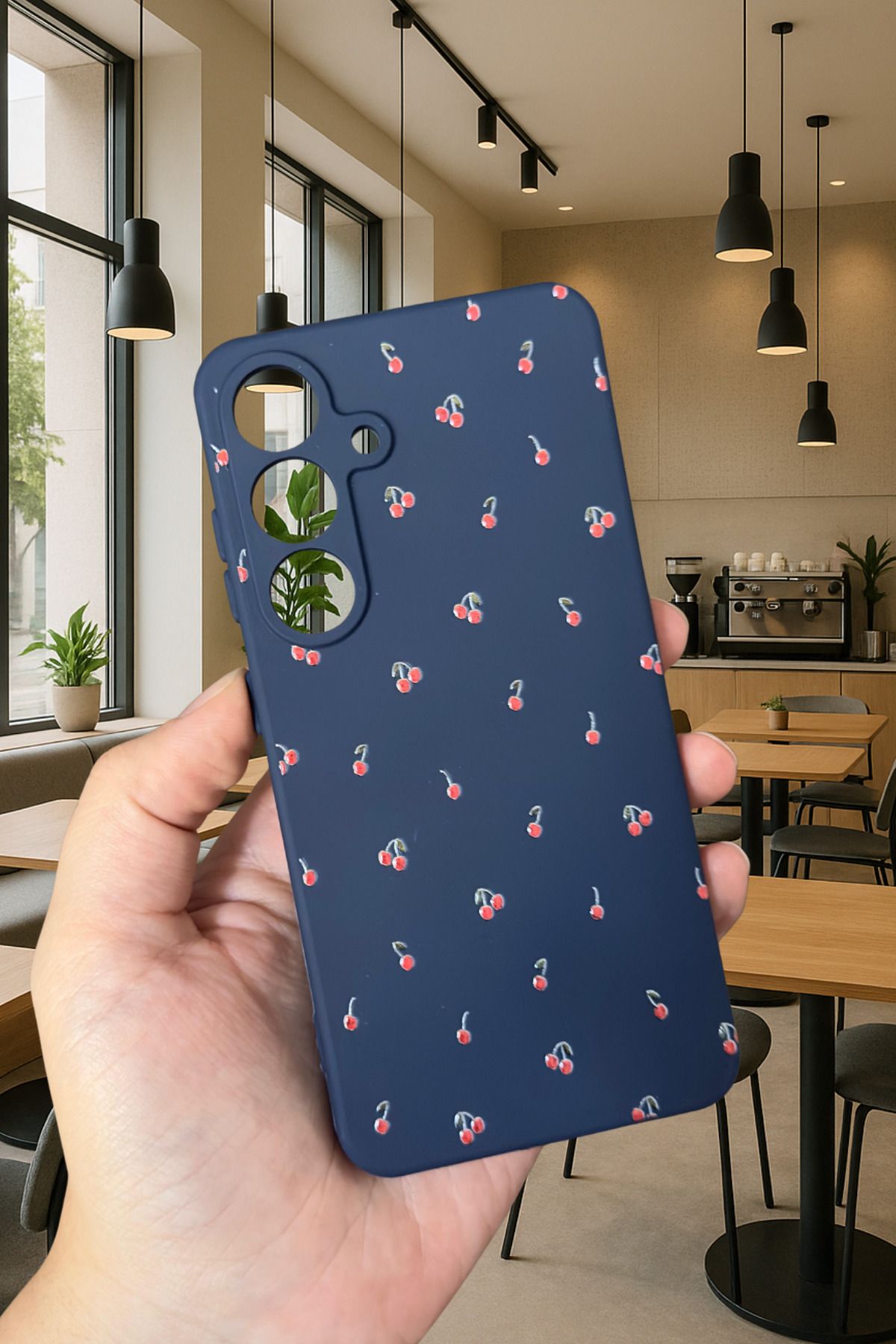 Samsung Galaxy S25 - MİNİ KİRAZ DESENLİ Silikon Darbe Emici Klasik Korumalı Rubber Kılıf