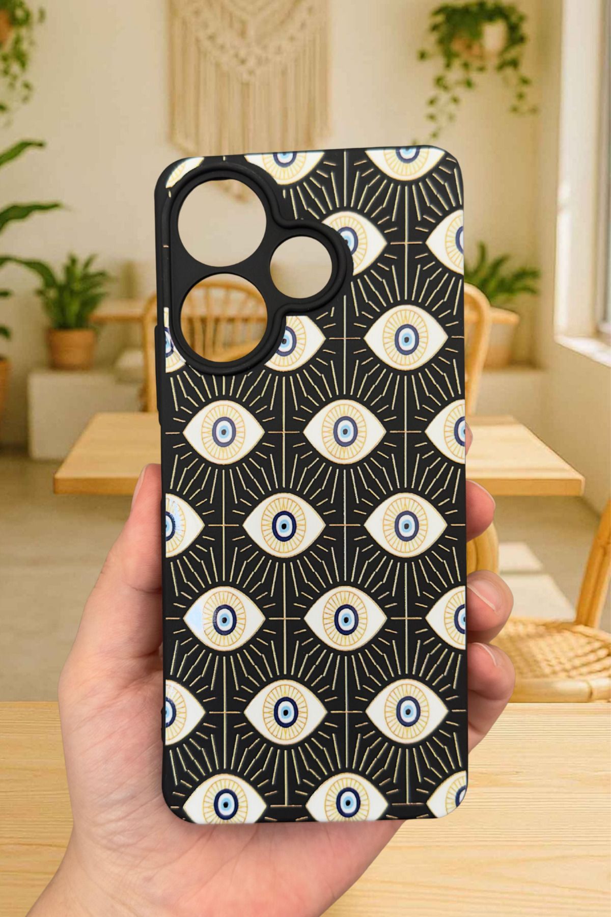 Xiaomi Redmi 13 4G EVIL EYE DESENLİ Silikon Darbe Emici Klasik Korumalı Rubber Kılıf