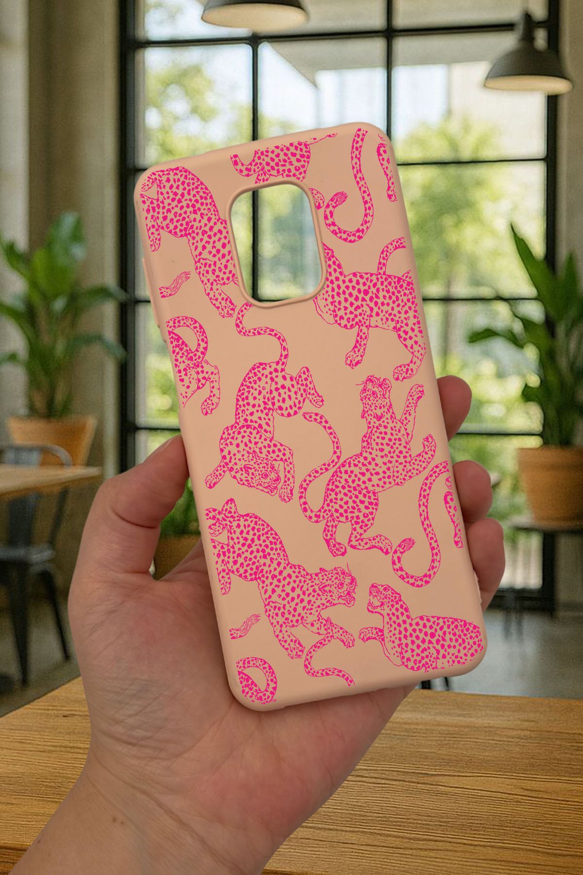 Redmi Note 9 Pro/9S Uyumlu PEMBE LEOPAR DESENLİ Silikon Darbe Emici Klasik Korumalı Rubber Kılıf