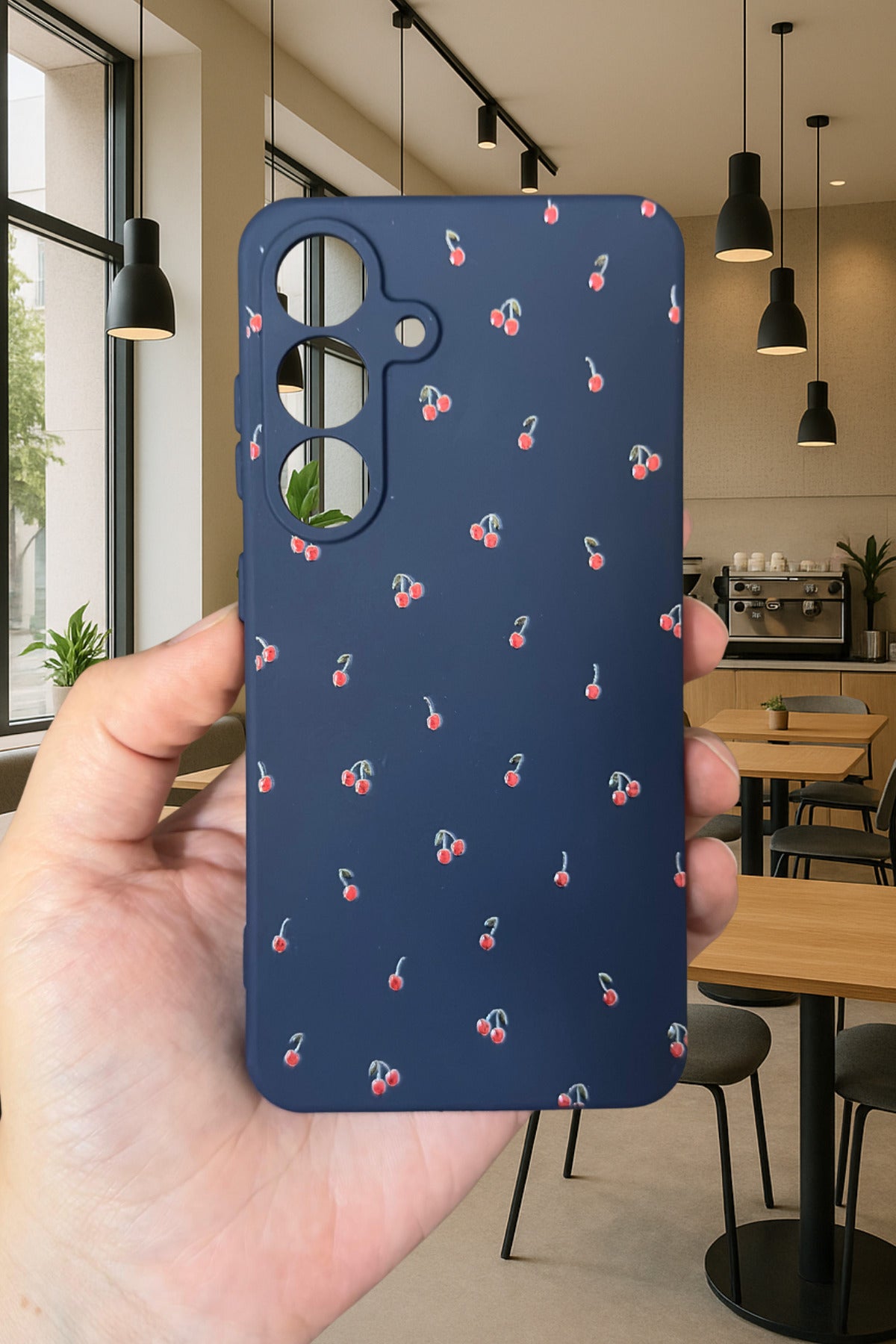 Samsung Galaxy S25 - MİNİ KİRAZ DESENLİ Silikon Darbe Emici Klasik Korumalı Rubber Kılıf