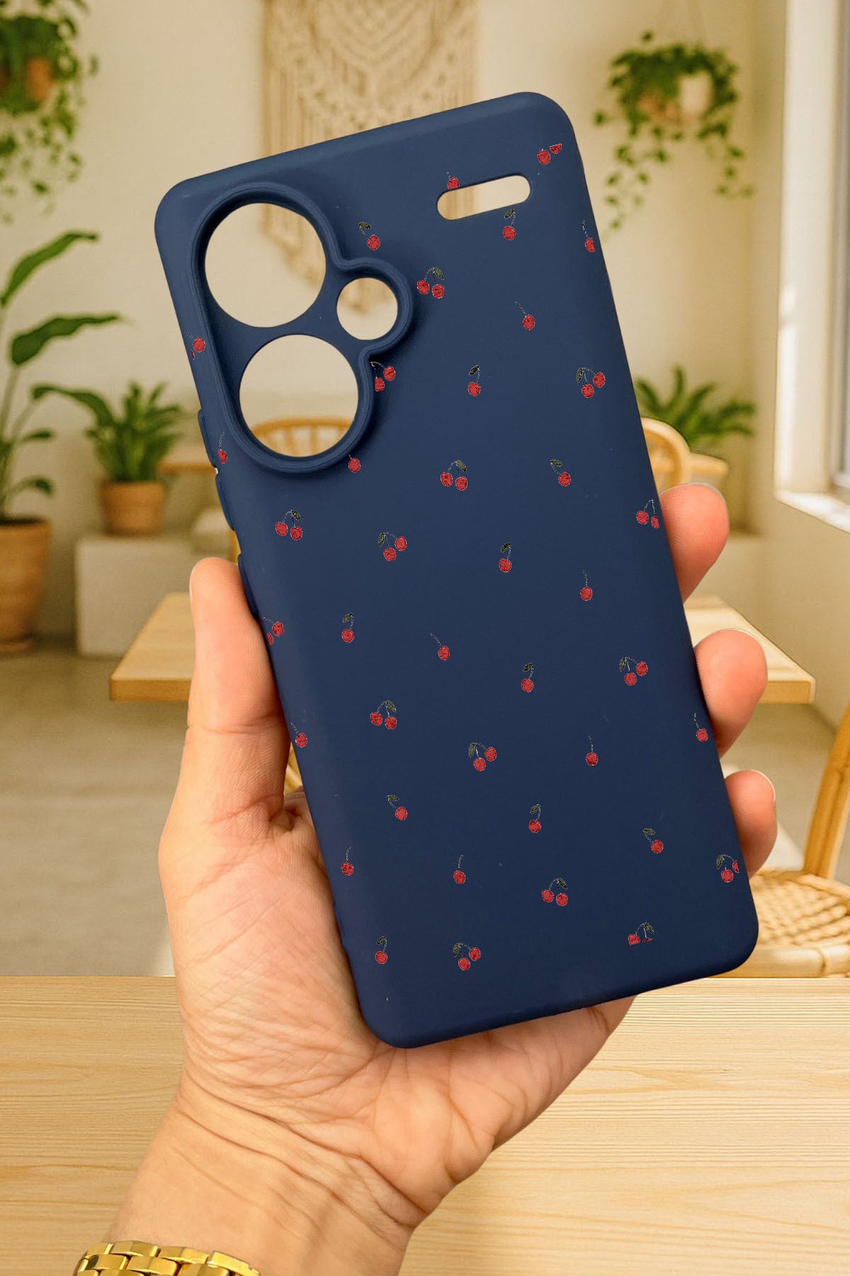Xiaomi Redmi Note 13 Pro Plus-MİNİ KİRAZ DESENLİ Silikon Darbe Emici Klasik Korumalı Rubber Kılıf