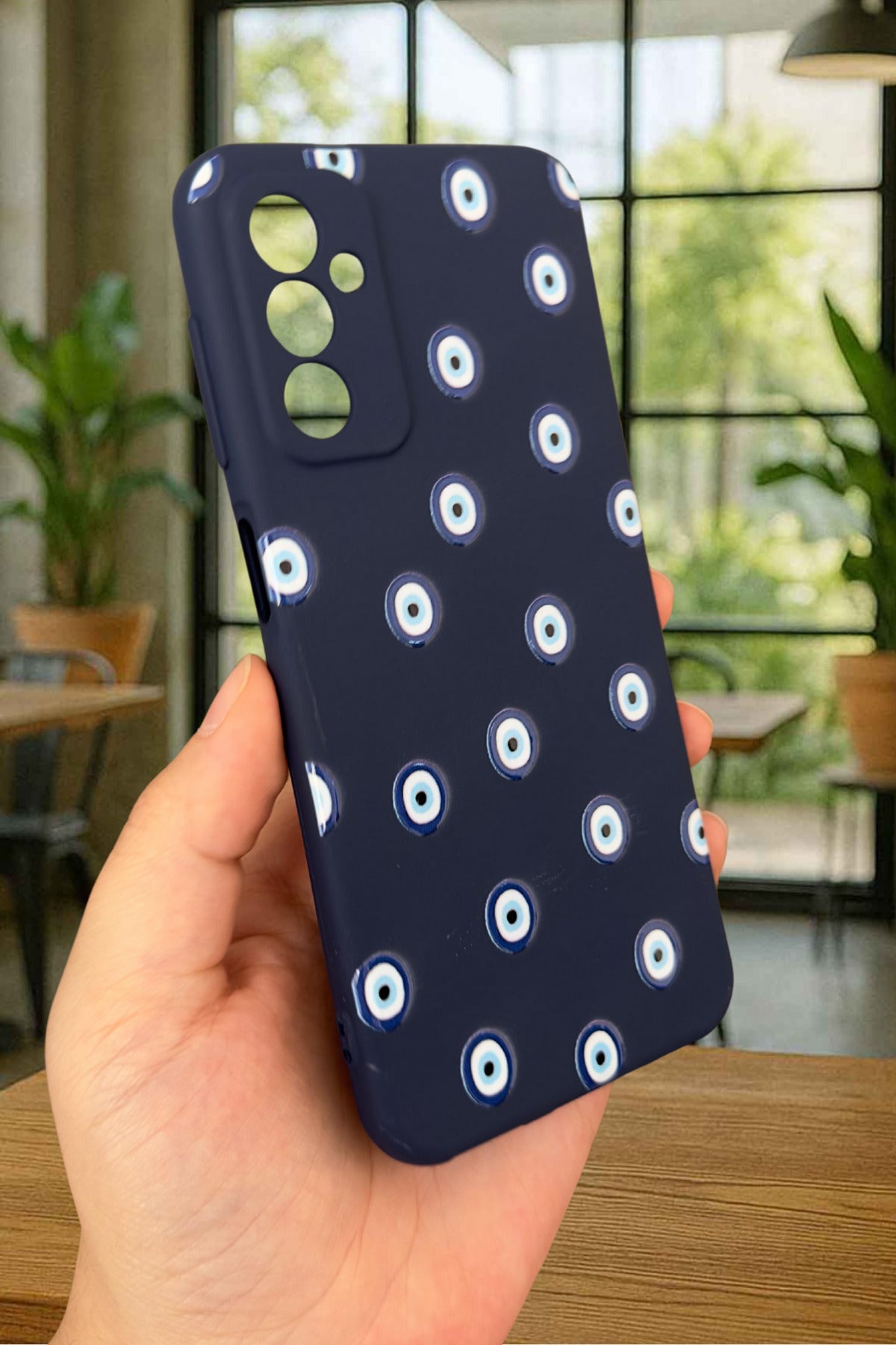 Samsung Galaxy M13 Uyumlu Nazar Boncuk Desenli Silikon Darbe Emici Klasik Korumalı Rubber Kılıf