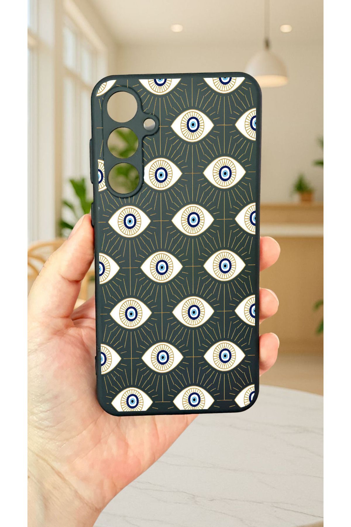Samsung Galaxy A35 -EVIL EYE DESENLİ Silikon Darbe Emici Klasik Korumalı Rubber Kılıf