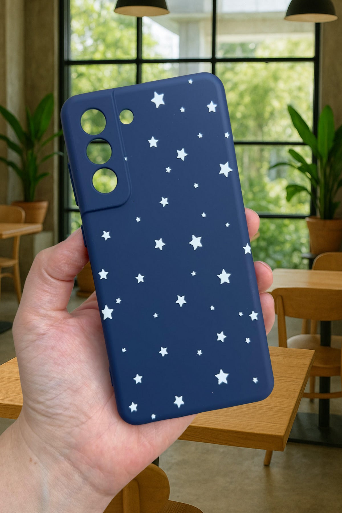 Samsung Galaxy S21 Fe - MİNİMAL YILDIZ DESENLİ Silikon Darbe Emici Klasik Korumalı Rubber Kılıf