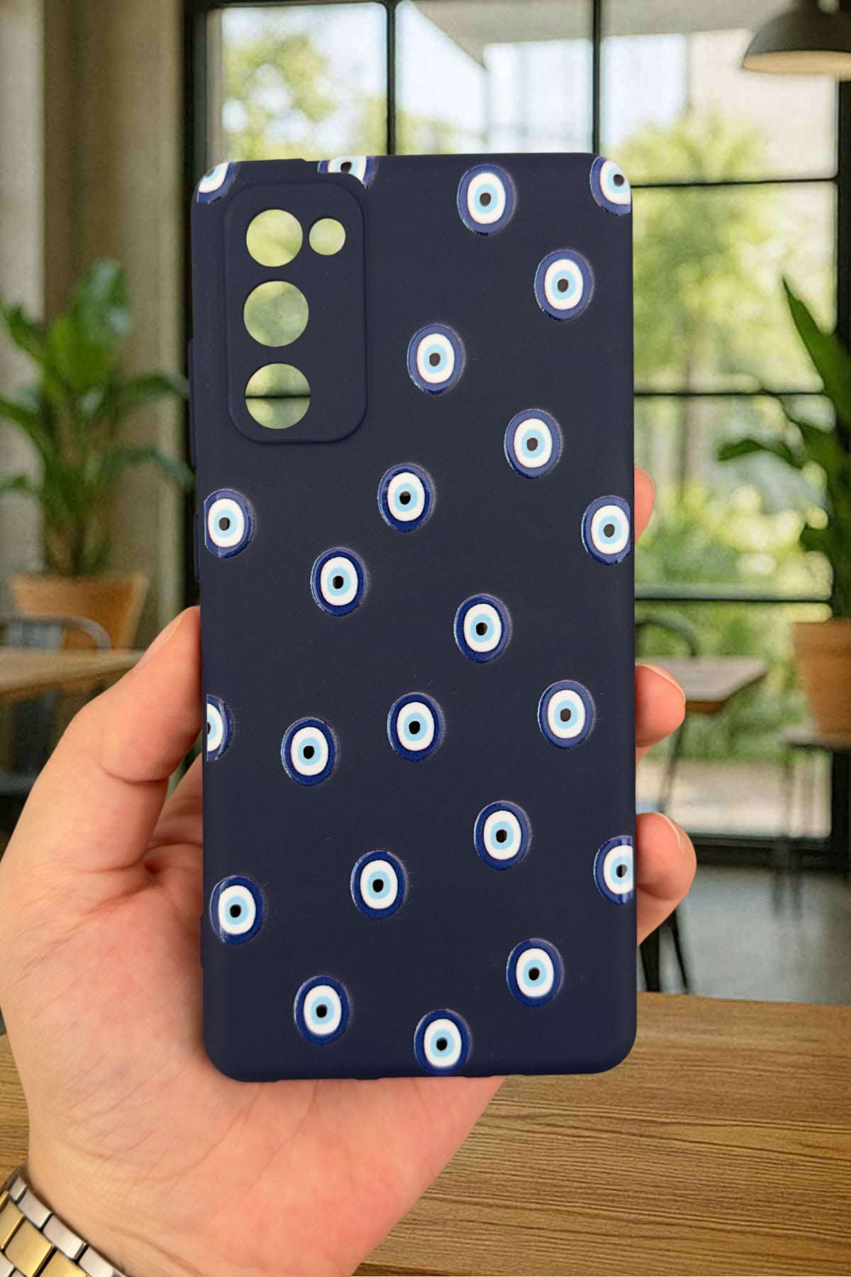 Samsung Galaxy S20 Fe - Nazar Boncuk Desenli Silikon Darbe Emici Klasik Korumalı Rubber Kılıf