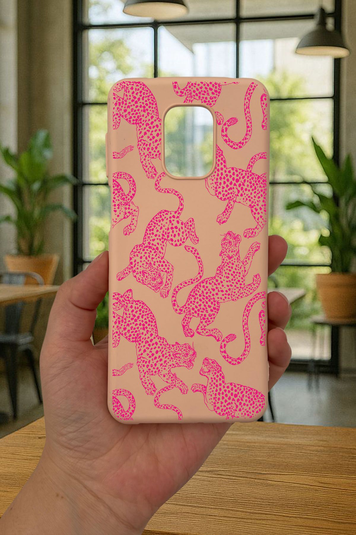 Redmi Note 9 Pro/9S Uyumlu PEMBE LEOPAR DESENLİ Silikon Darbe Emici Klasik Korumalı Rubber Kılıf