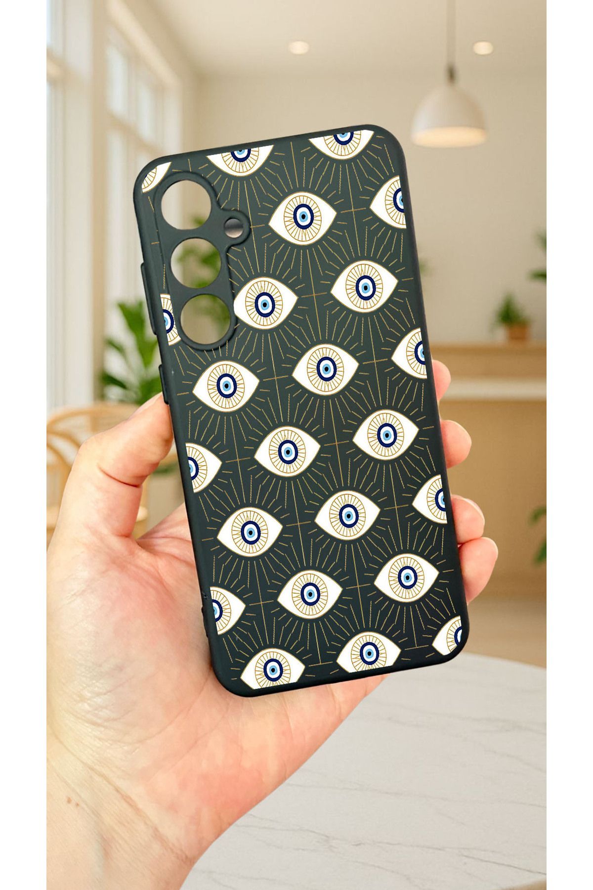 Samsung Galaxy A35 -EVIL EYE DESENLİ Silikon Darbe Emici Klasik Korumalı Rubber Kılıf
