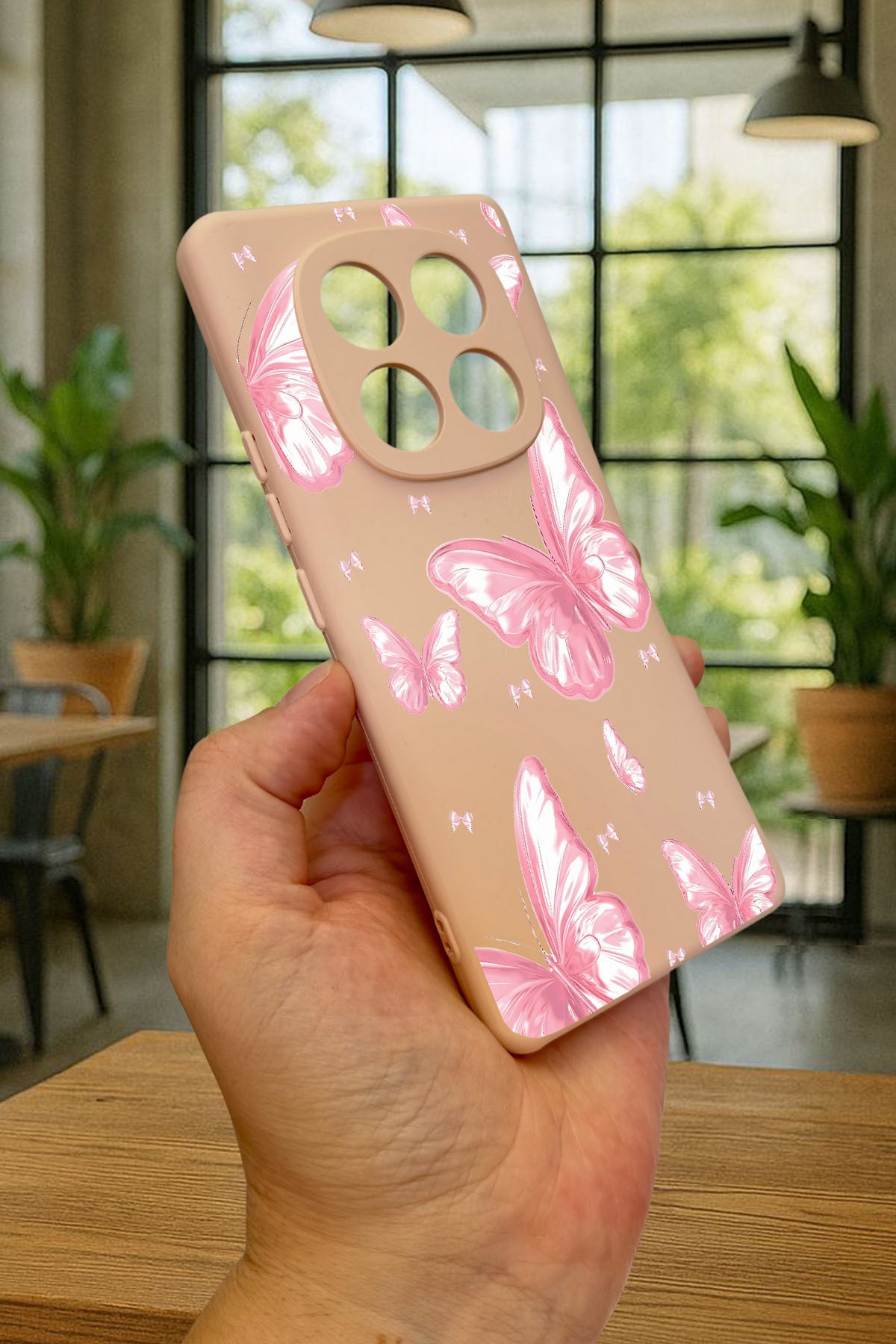 Redmi Note 14 Pro 5G PEMBE KELEBEK DESENLİ Silikon Darbe Emici Klasik Korumalı Rubber Kılıf