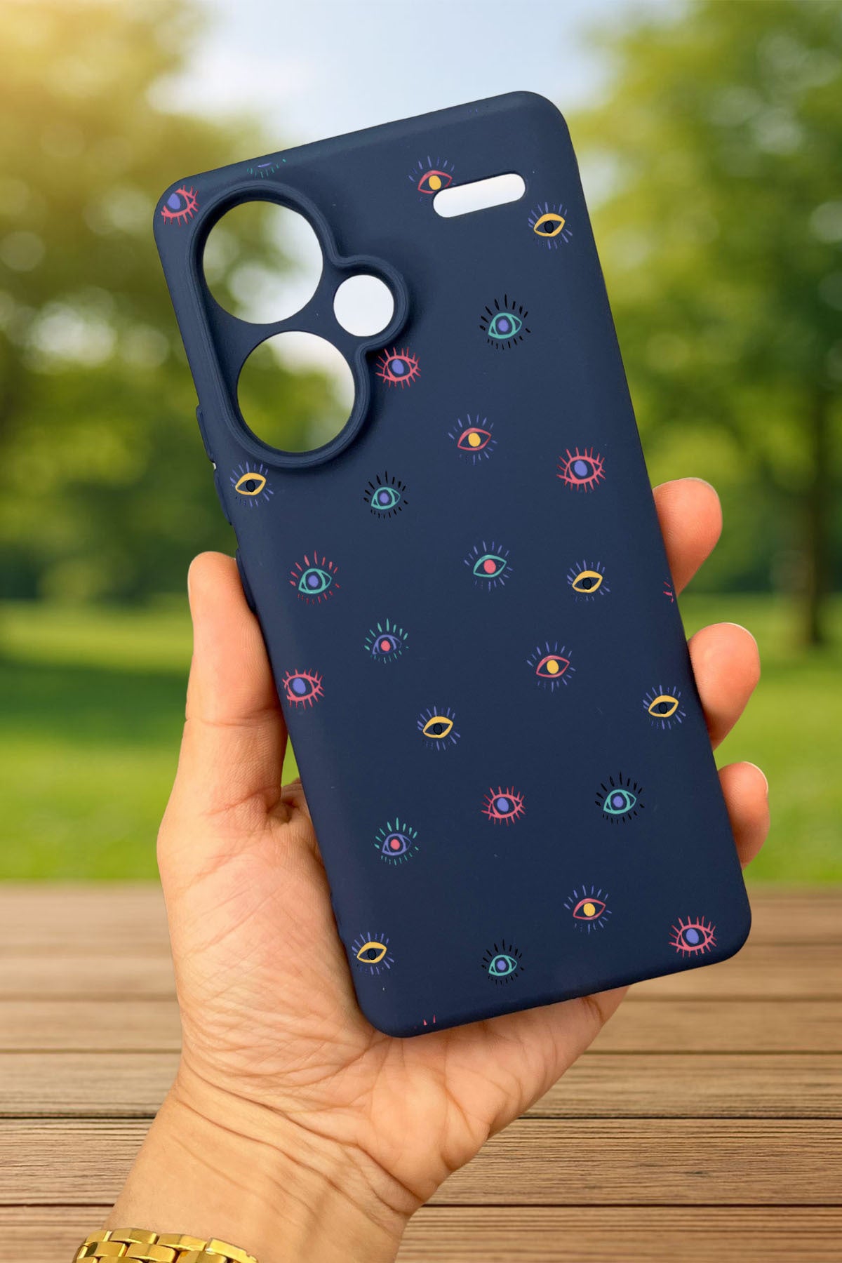 Redmi Note 13 Pro Plus - MİNİ EVIL EYE DESENLİ Silikon Darbe Emici Klasik Korumalı Rubber Kılıf