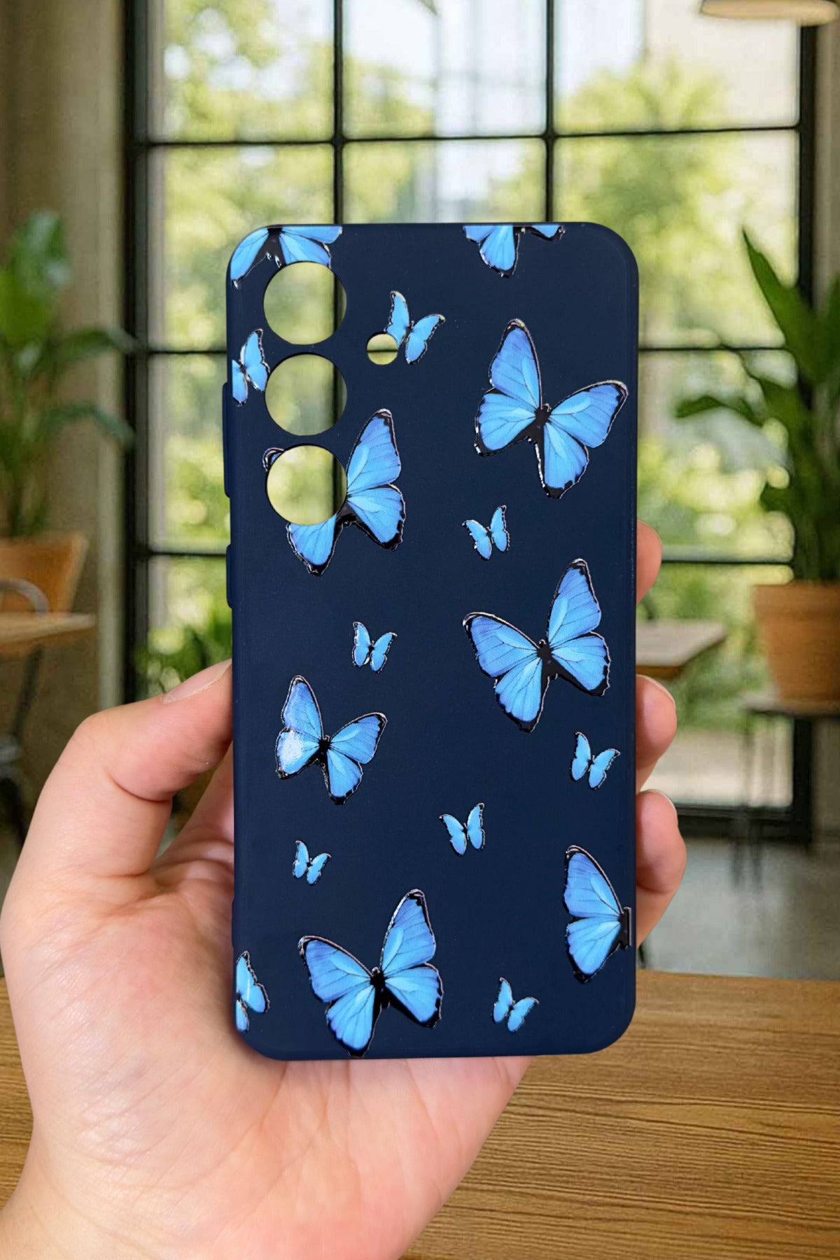 Samsung Galaxy S24 - MAVİ KELEBEK DESENLİ Silikon Darbe Emici Klasik Korumalı Rubber Kılıf