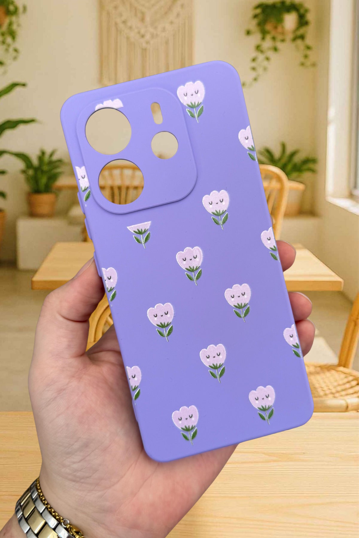 Xiaomi Redmi Note 14 MİNİ LALE DESENLİ Silikon Darbe Emici Klasik Korumalı Rubber Kılıf