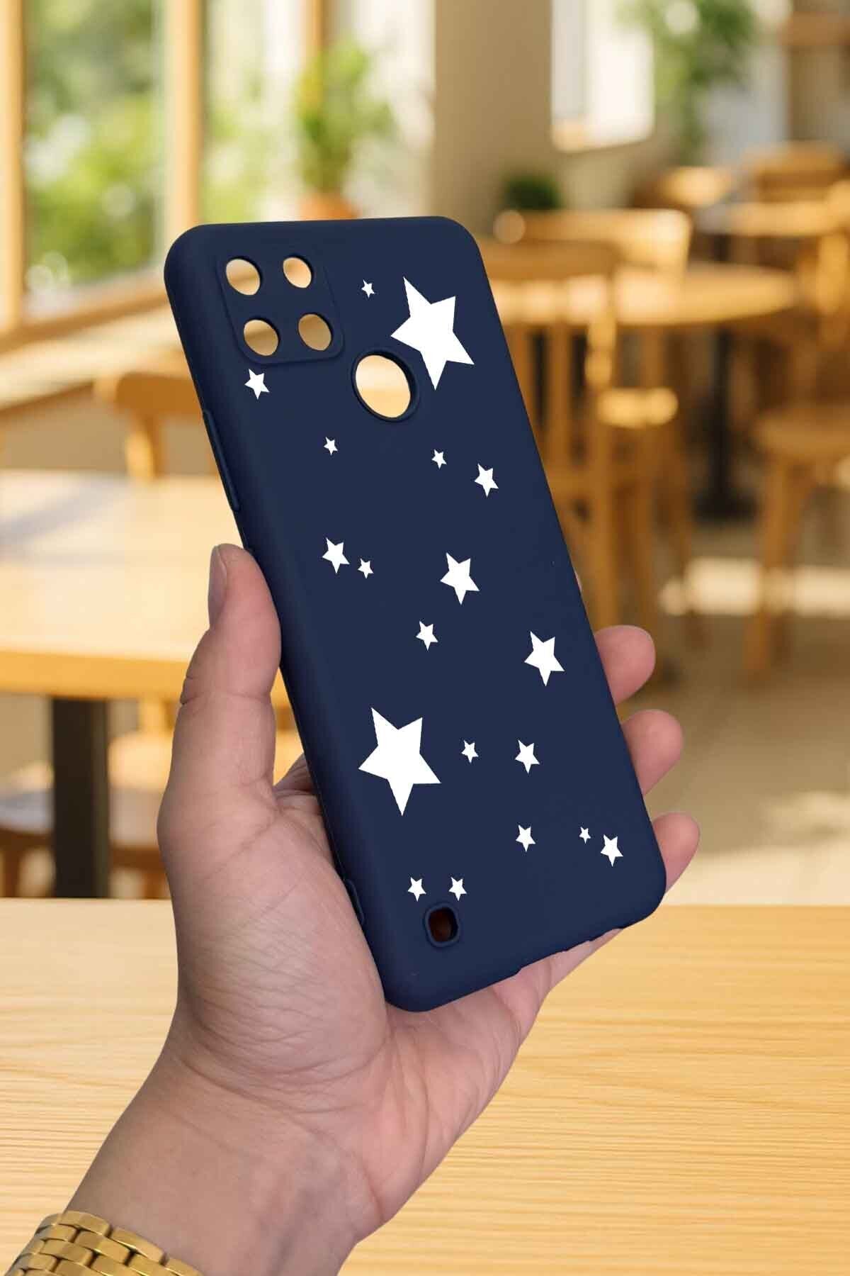 Realme C21Y Ve C25Y - MİNİ YILDIZ DESENLİ Silikon Darbe Emici Klasik Korumalı Rubber Kılıf
