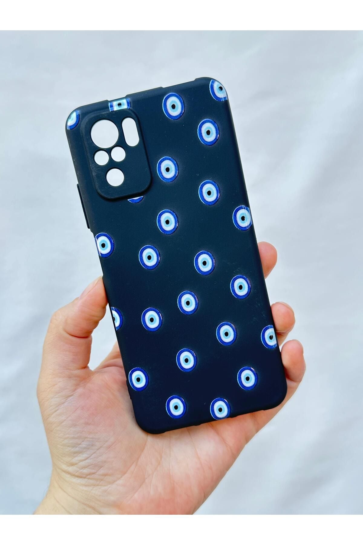 Redmi Note 10/10S Uyumlu Nazar Boncuk Desenli Silikon Darbe Emici Klasik Korumalı Rubber Kılıf