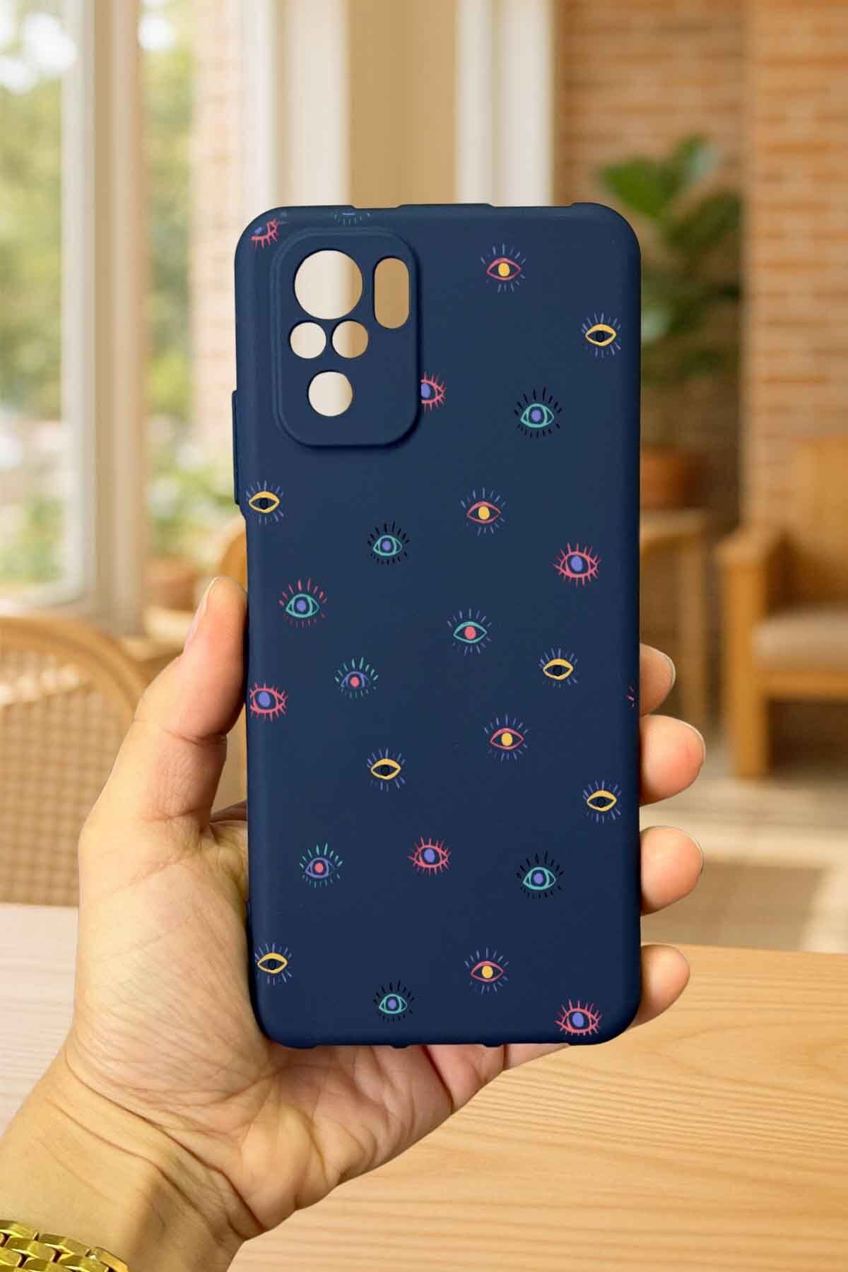 Redmi Note 10/10S Uyumlu MİNİ EVIL EYE DESENLİ Silikon Darbe Emici Klasik Korumalı Rubber Kılıf