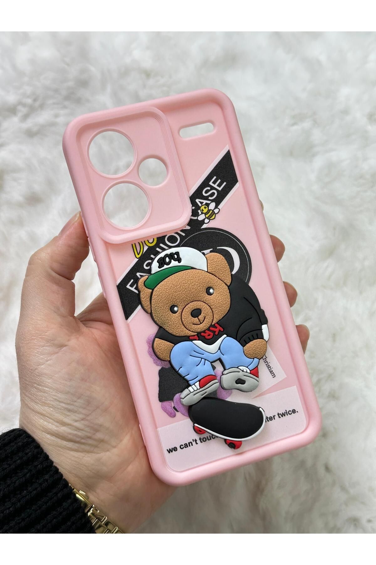 Redmi Note 13 Pro PLUS - Kabartmalı 3D Ayıcık Desenli Silikon Kamera Korumalı Lansman Ayıcıklı