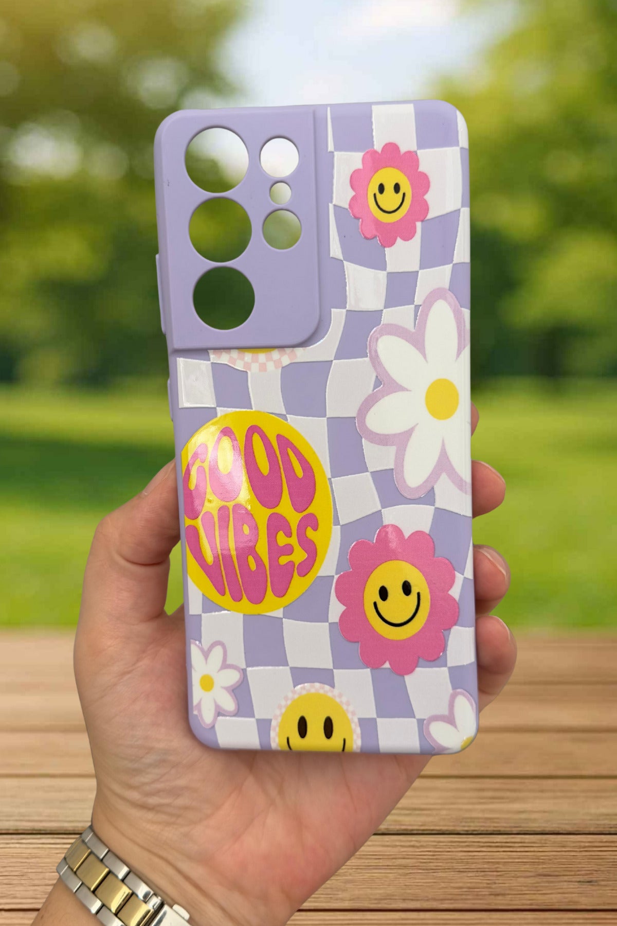 Samsung Galaxy S21 Ultra Uyumlu Good Vibes Silikon Darbe Emici Klasik Korumalı Rubber Kılıf