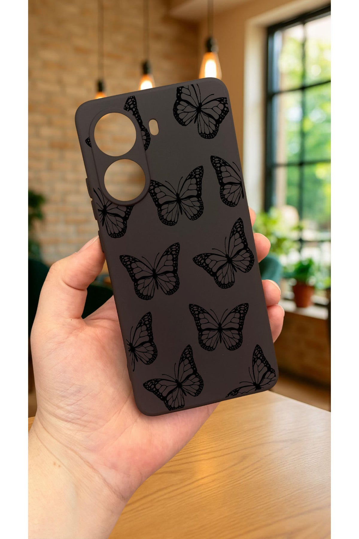 Xiaomi POCO X7 PRO - SİYAH KELEBEK DESENLİ Silikon Darbe Emici Klasik Korumalı Rubber Kılıf