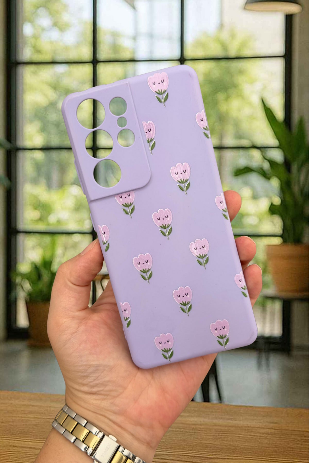 Samsung Galaxy S21 Ultra-Mini Lale Desenli Silikon Darbe Emici Klasik Korumalı Rubber Kılıf
