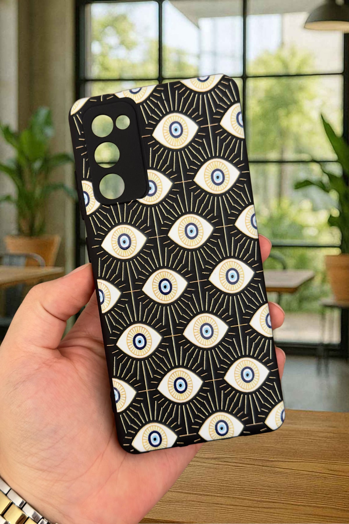 Samsung Galaxy S20 Fe - Evıl Eye Desenli Silikon Darbe Emici Klasik Korumalı Rubber Kılıf