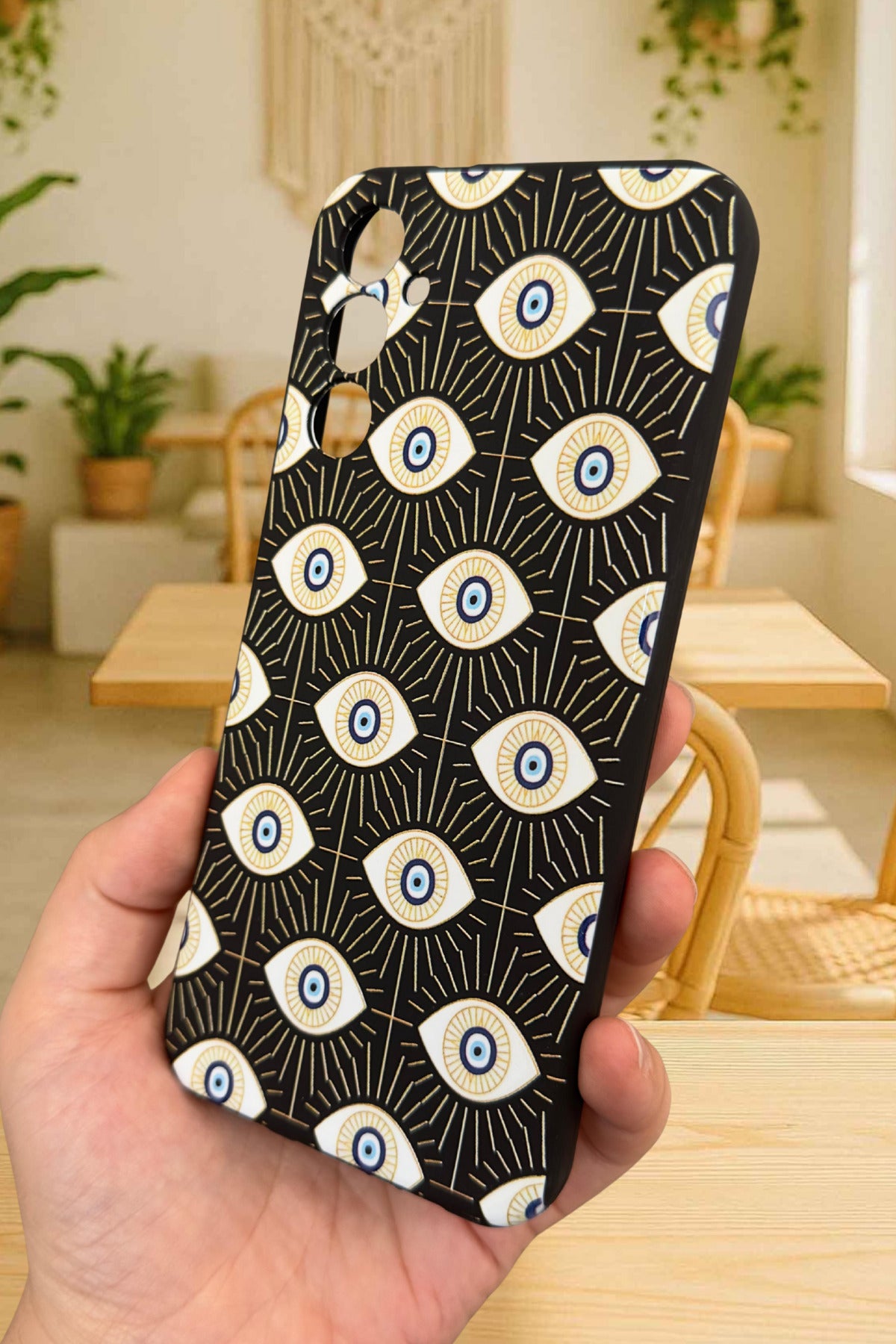 Samsung Galaxy A14 Uyumlu EVIL EYE DESENLİ Silikon Darbe Emici Klasik Korumalı Rubber Kılıf