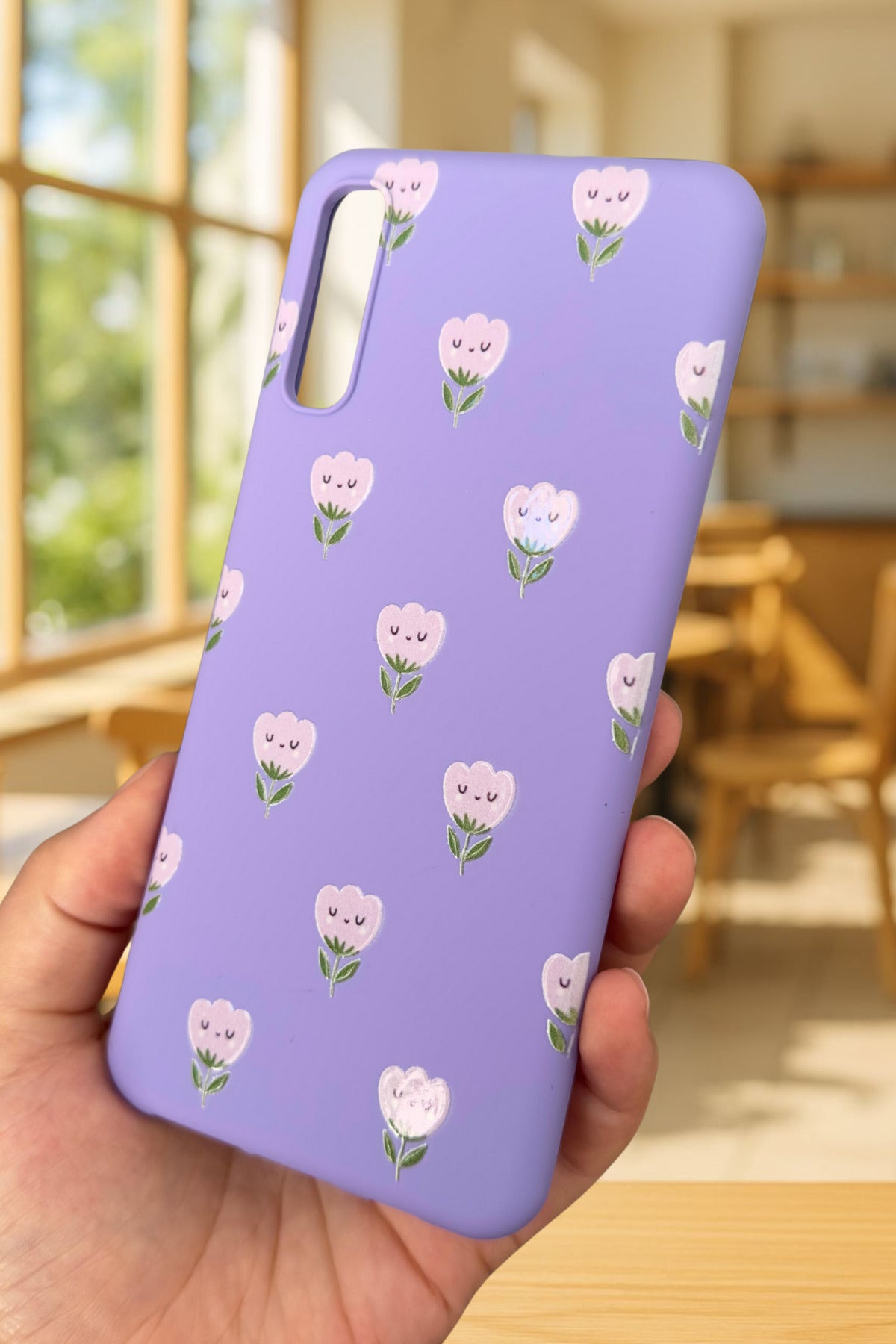 Samsung Galaxy A50 Uyumlu Mini Lale Desenli Silikon Darbe Emici Klasik Korumalı Rubber Kılıf