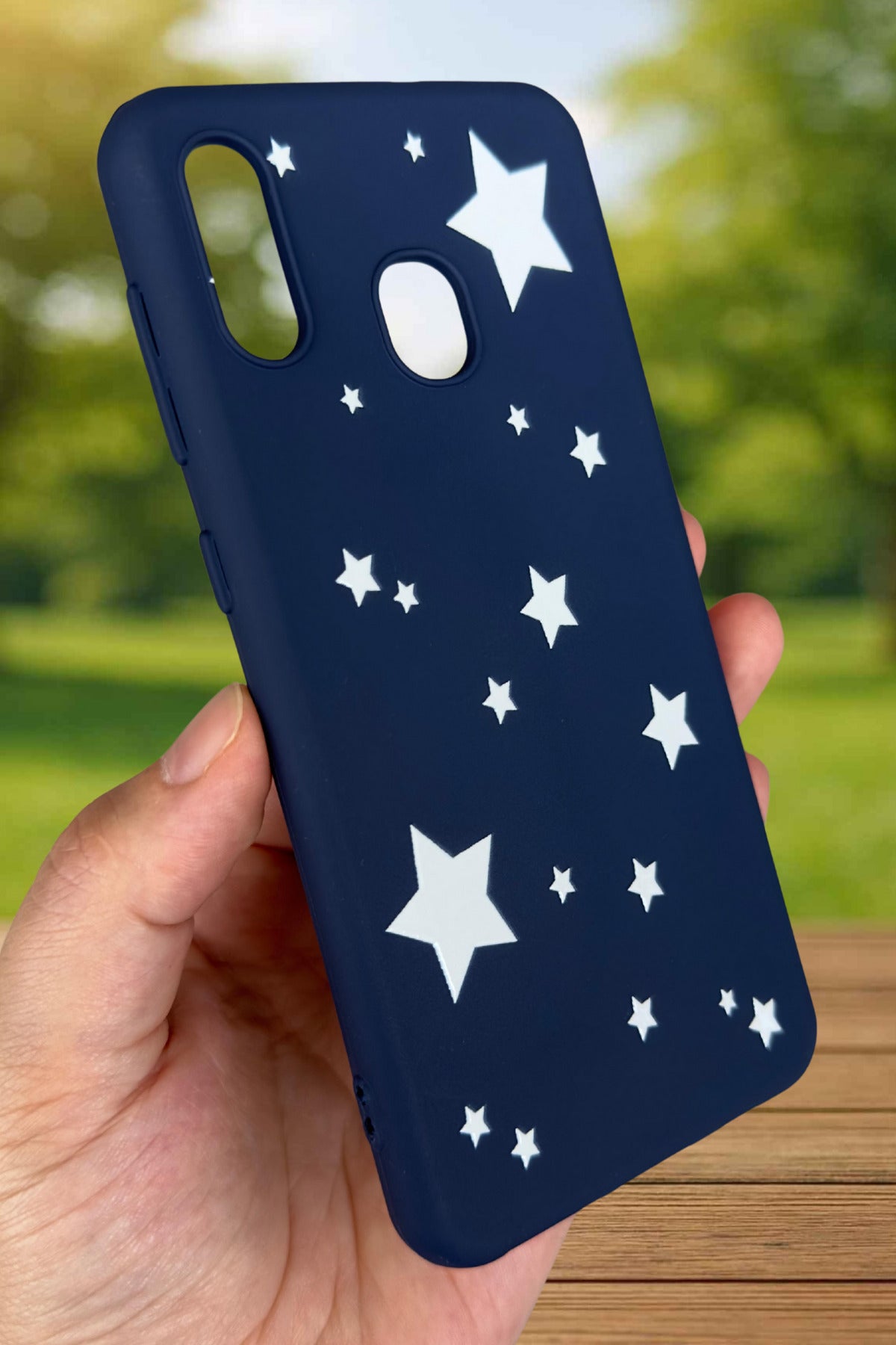 Samsung Galaxy A20 Uyumlu Mini Yıldız Desenli Silikon Darbe Emici Klasik Korumalı Rubber Kılıf