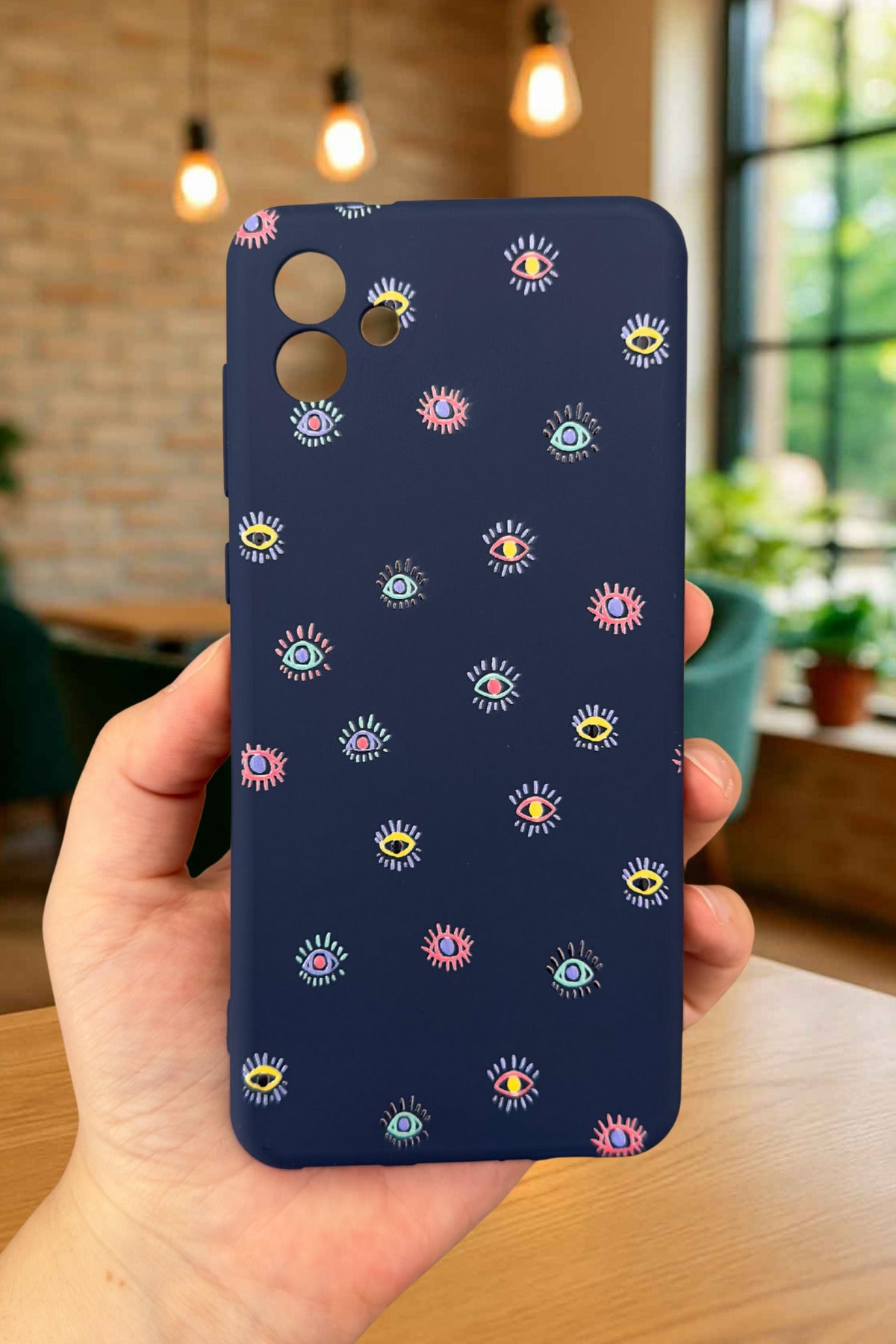 Samsung Galaxy A04 - MİNİ EVIL EYE DESENLİ Silikon Darbe Emici Klasik Korumalı Rubber Kılıf